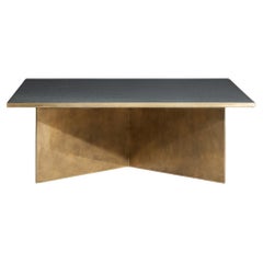 Verdi Coffee Table — Large — Solid Brass Plate Base — Honed Cumbrian Slate Top