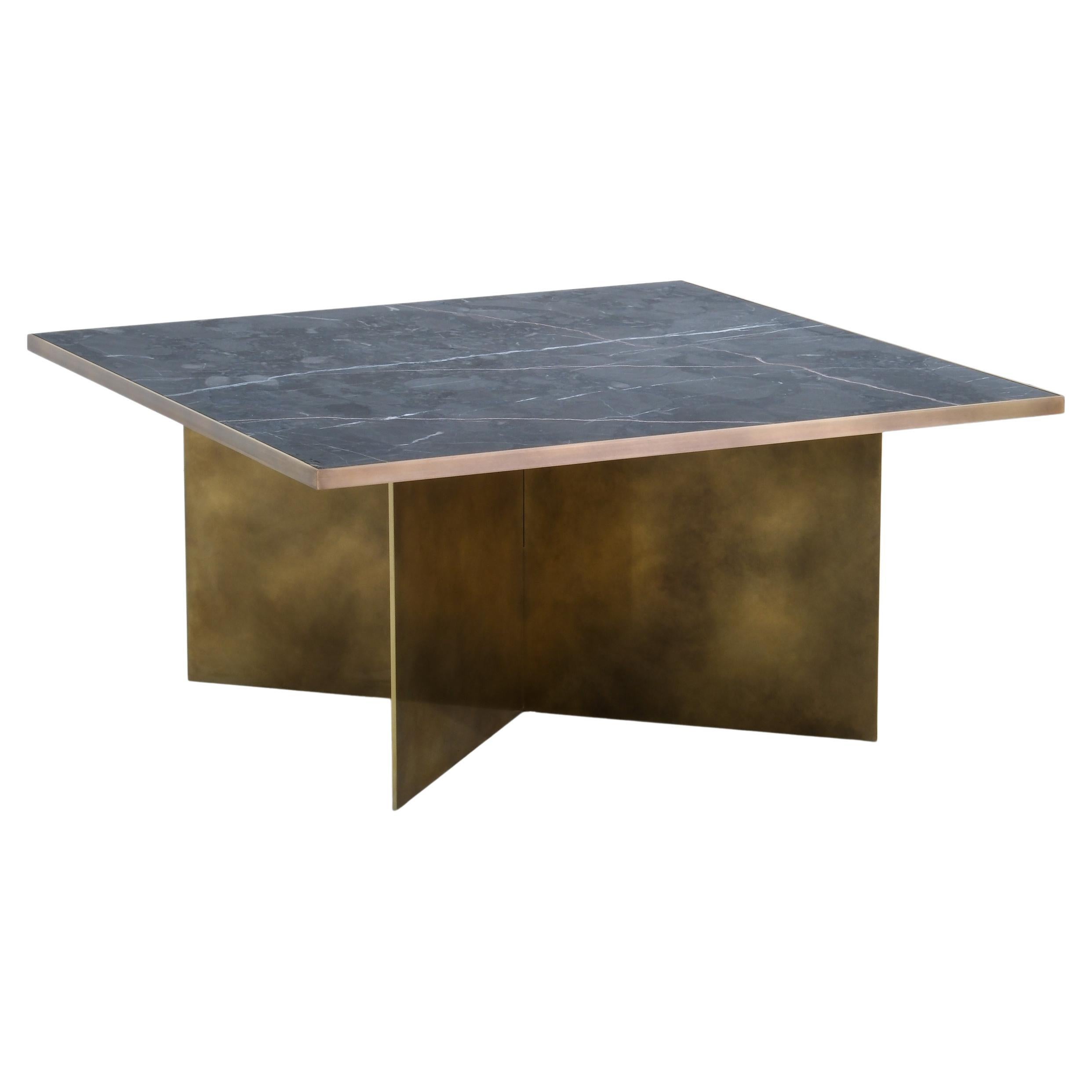 Verdi Coffee Table — Medium — Solid Brass Plate Base — Rare British Marble Top