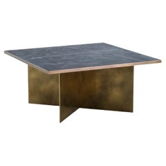 Verdi Coffee Table — Medium — Solid Brass Plate Base — Rare British Marble Top