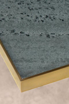 Verdi Coffee Table — Small — Patinated Brass Base — Honed Cumbrian Slate Top