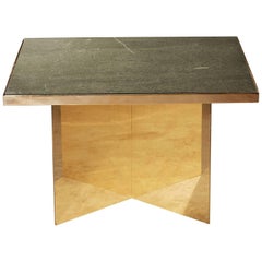 Verdi Coffee Table — Small — Solid Brass Plate Base — Honed Cumbrian Slate Top