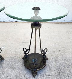 Verdi Gris Bronze Gueridon Side Tables Pair