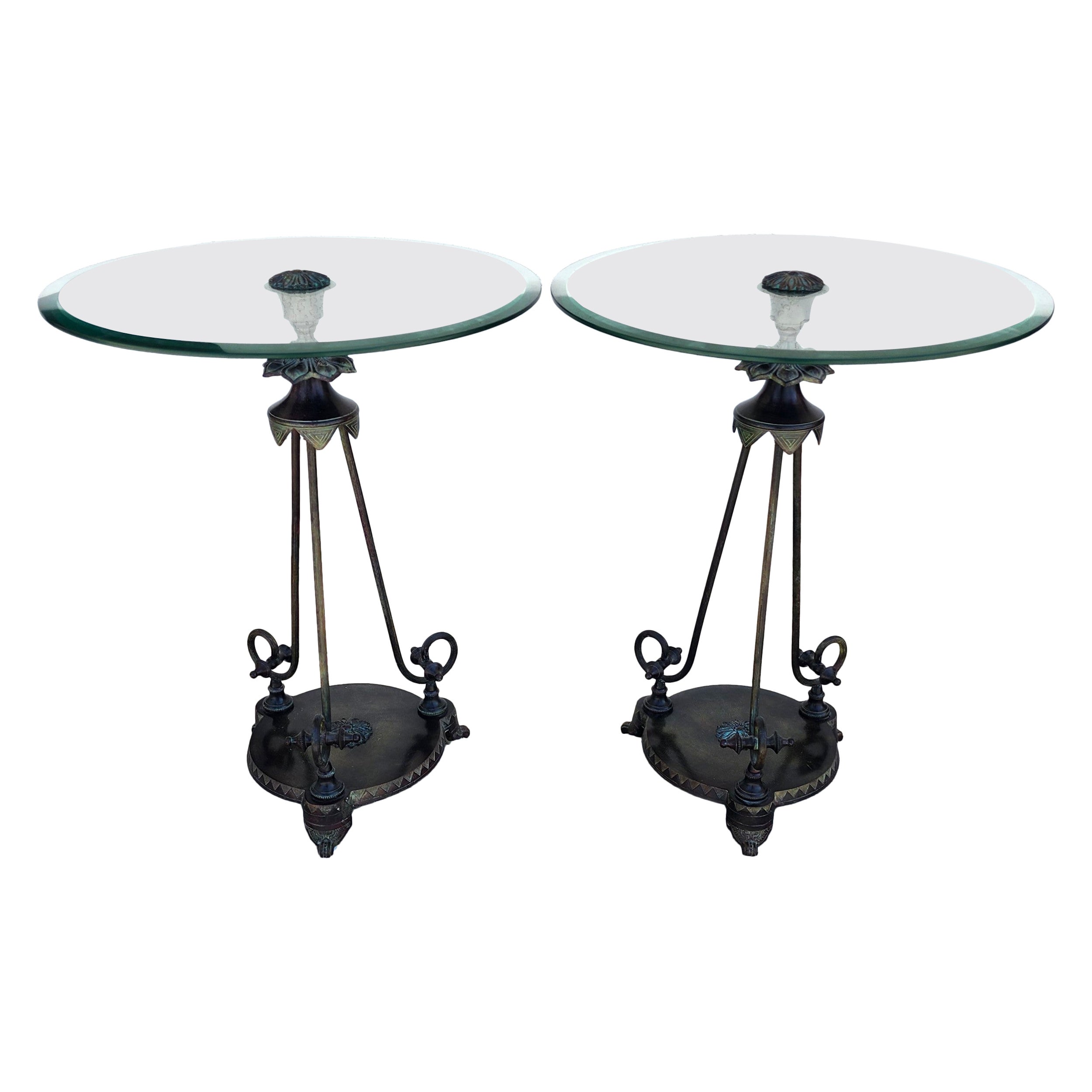 Paire de tables d'appoint Verdi Gris Bronze Gueridon en vente