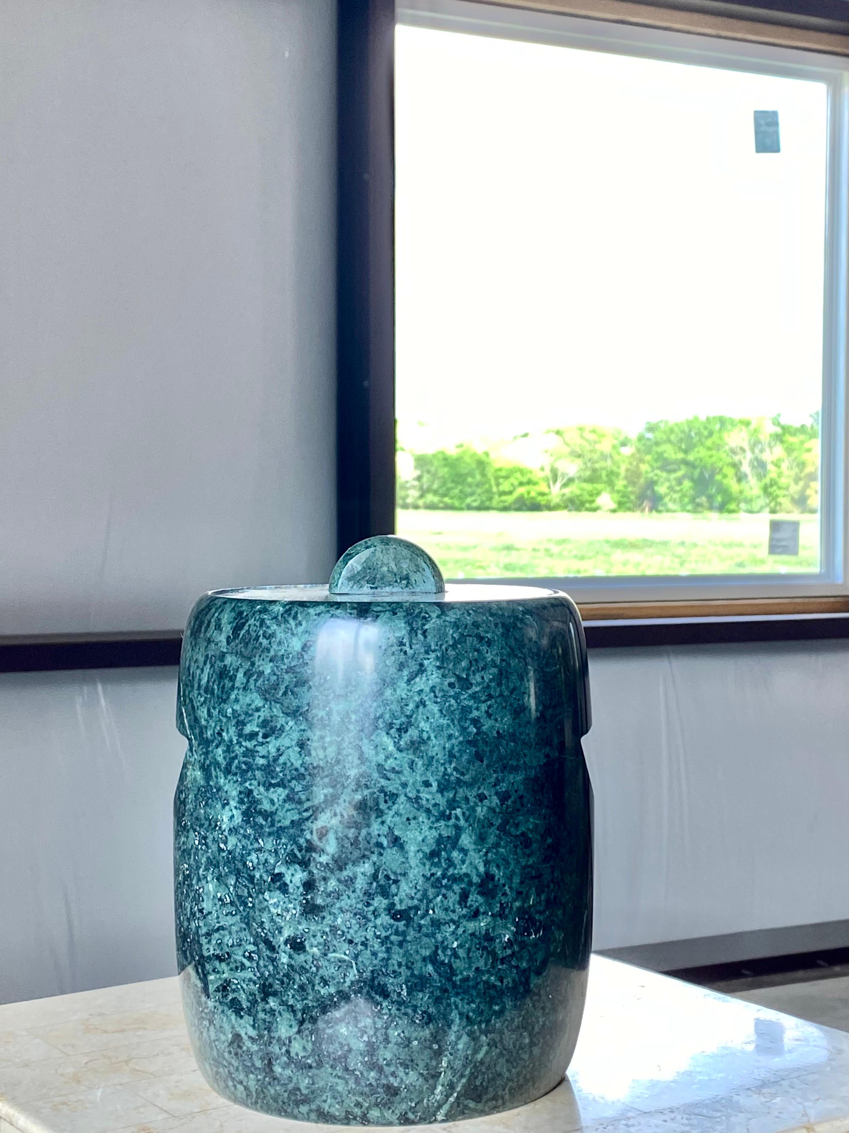 Italian Verdi Marble Modernist Ice Bucket (Attr. to Georges Briard) For Sale