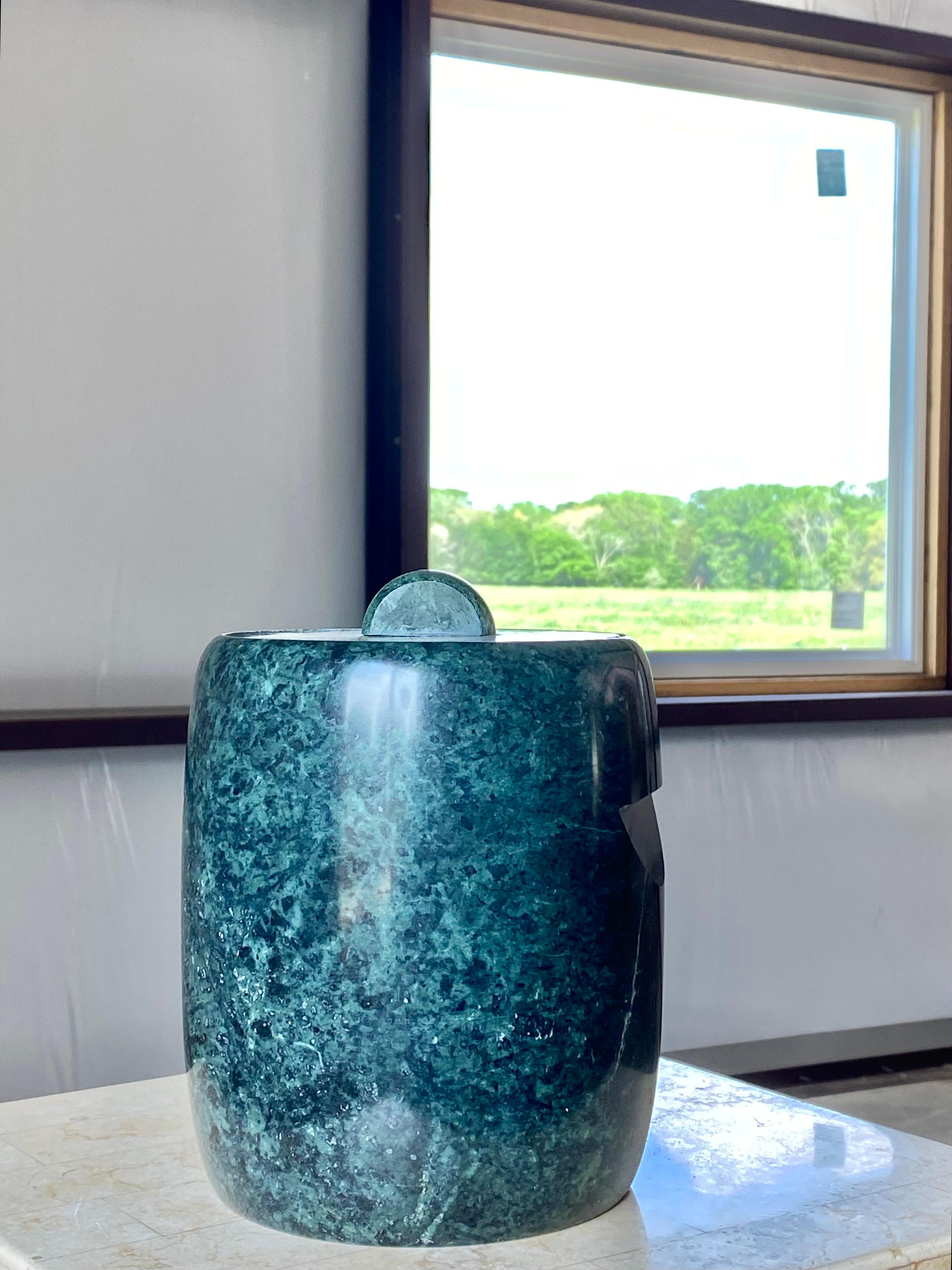 Hand-Carved Verdi Marble Modernist Ice Bucket (Attr. to Georges Briard) For Sale