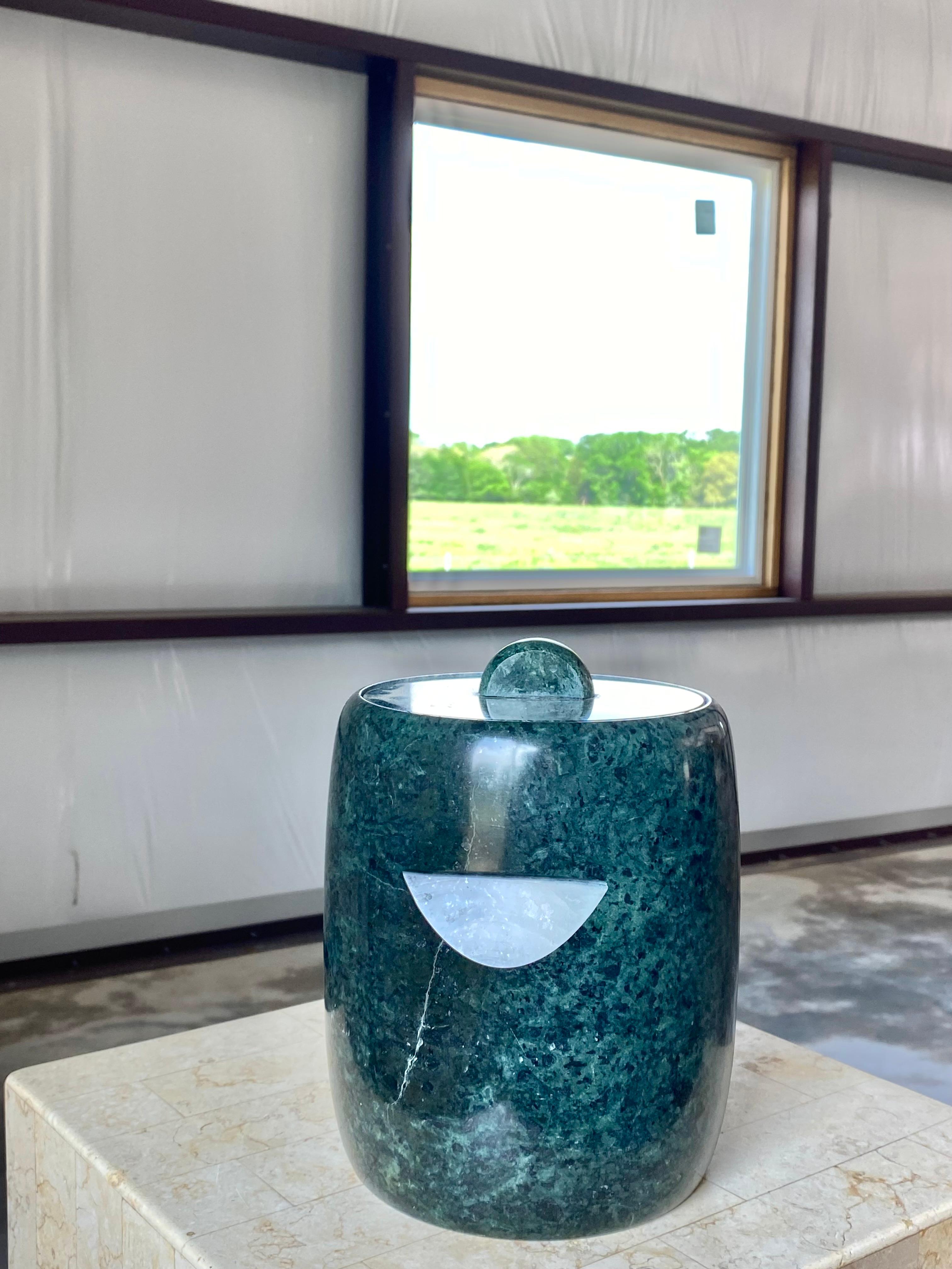Verdi Marble Modernist Ice Bucket (Attr. to Georges Briard) In Good Condition For Sale In Round Top, TX