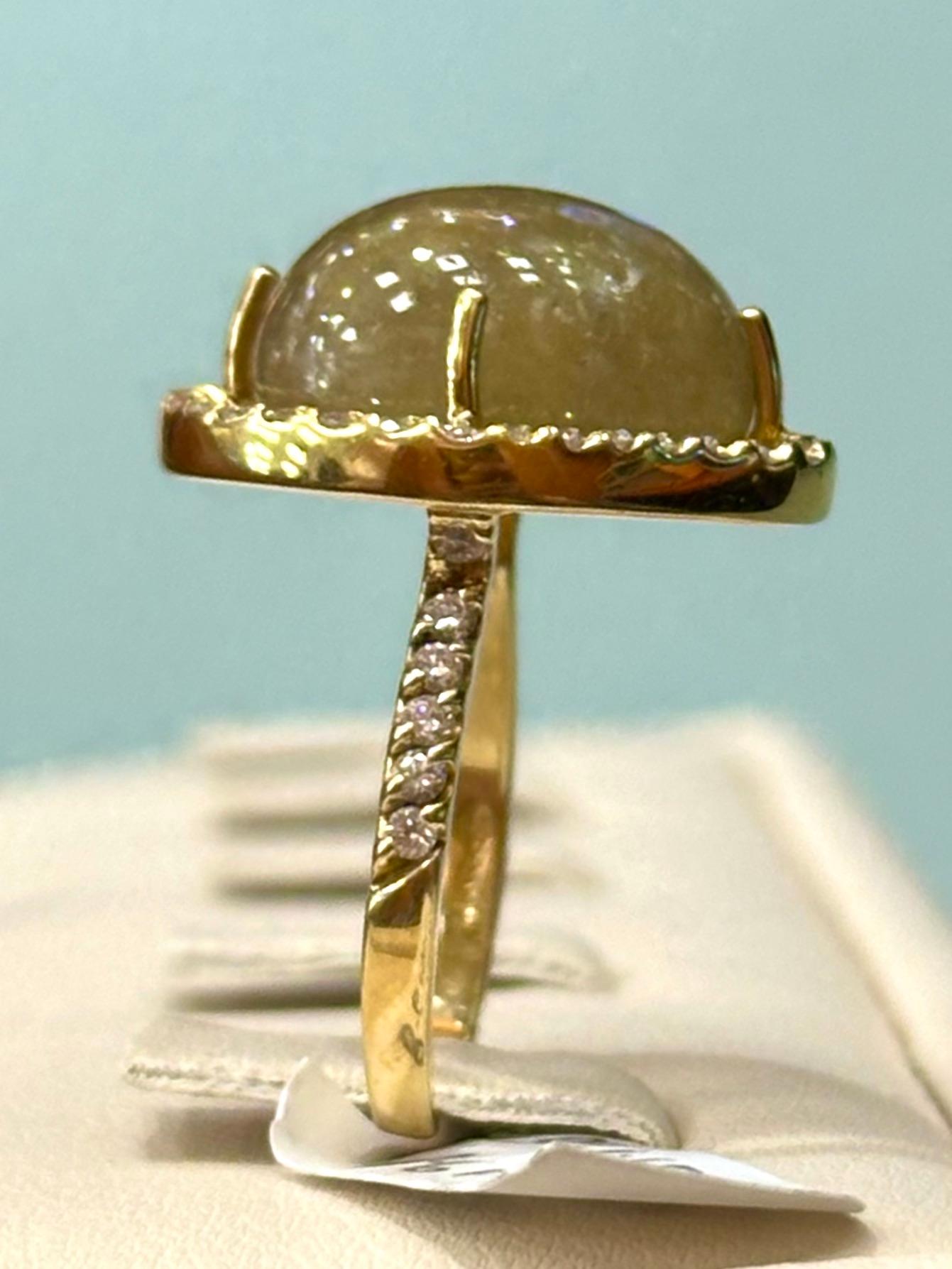 Round Cut VERDI Rutile Quartz 18 Karat Yellow Gold and Diamond Ring For Sale
