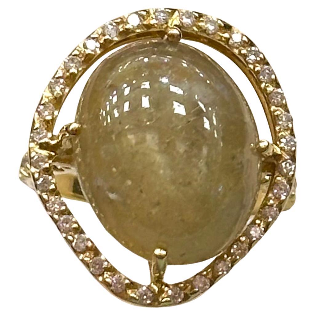 VERDI Rutile Quartz 18 Karat Yellow Gold and Diamond Ring For Sale