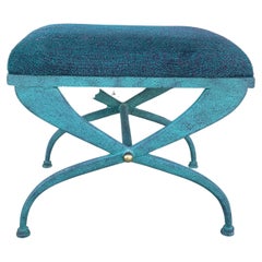 Verdigris Color Iron Vintage Bench in Vintage Italian Modernist Style