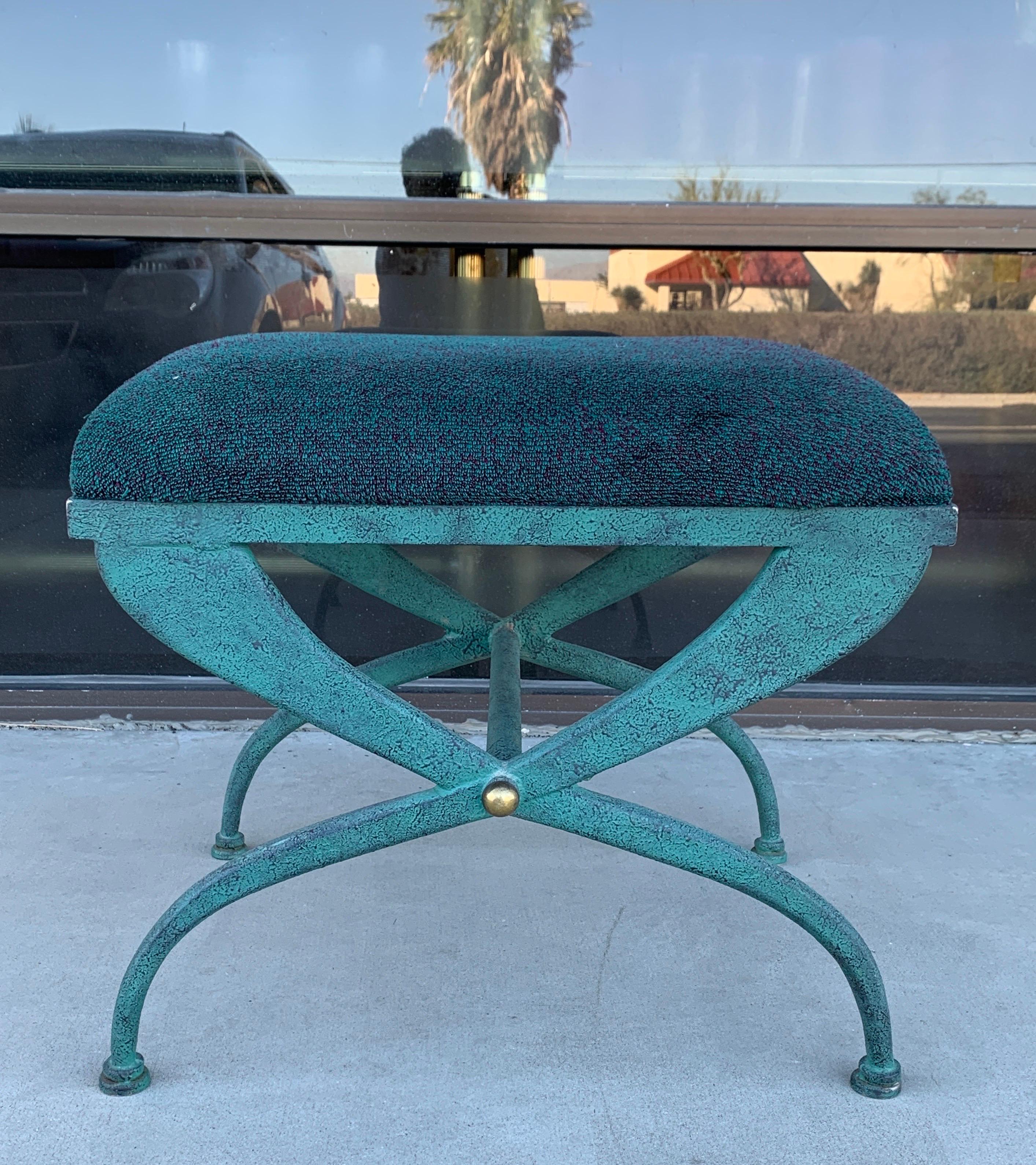 American Verdigris Color Iron Vintage Bench in Vintage Italian Modernist Style  For Sale