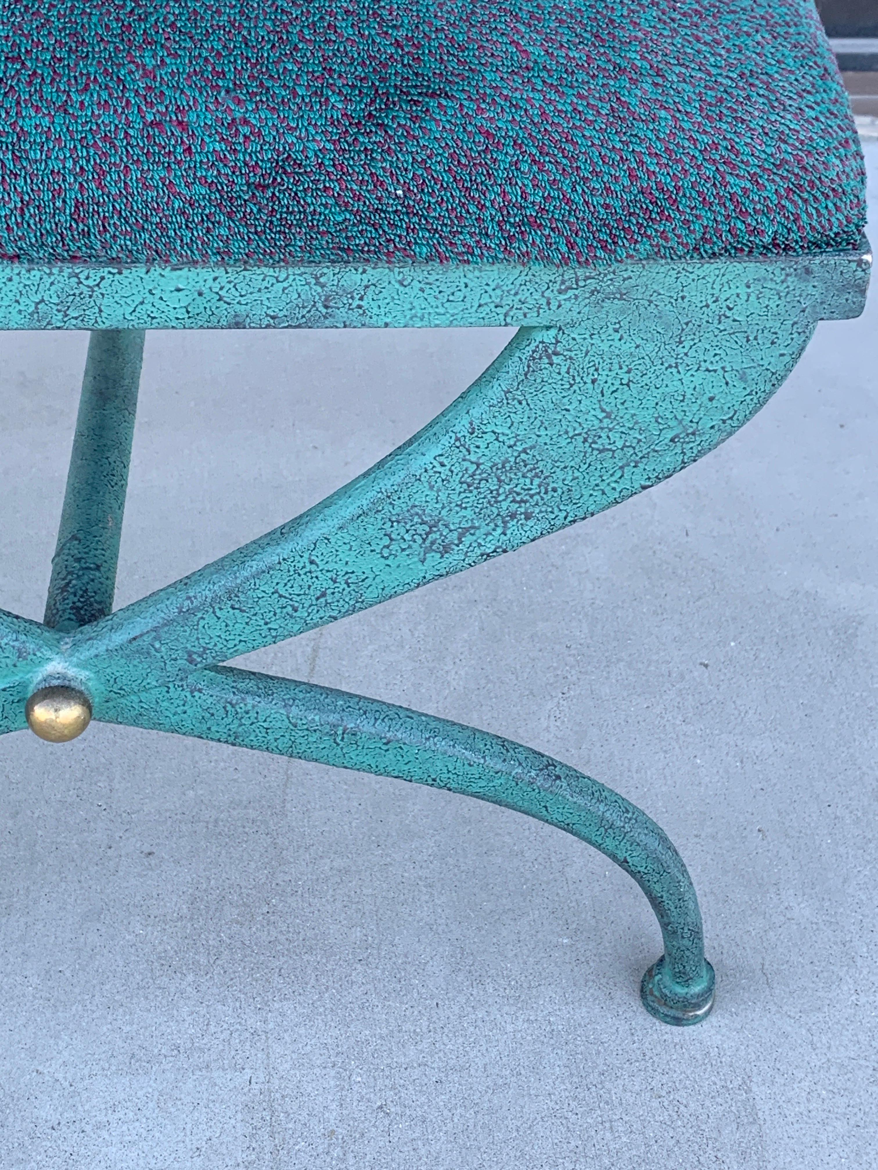 Late 20th Century Verdigris Color Iron Vintage Bench in Vintage Italian Modernist Style  For Sale