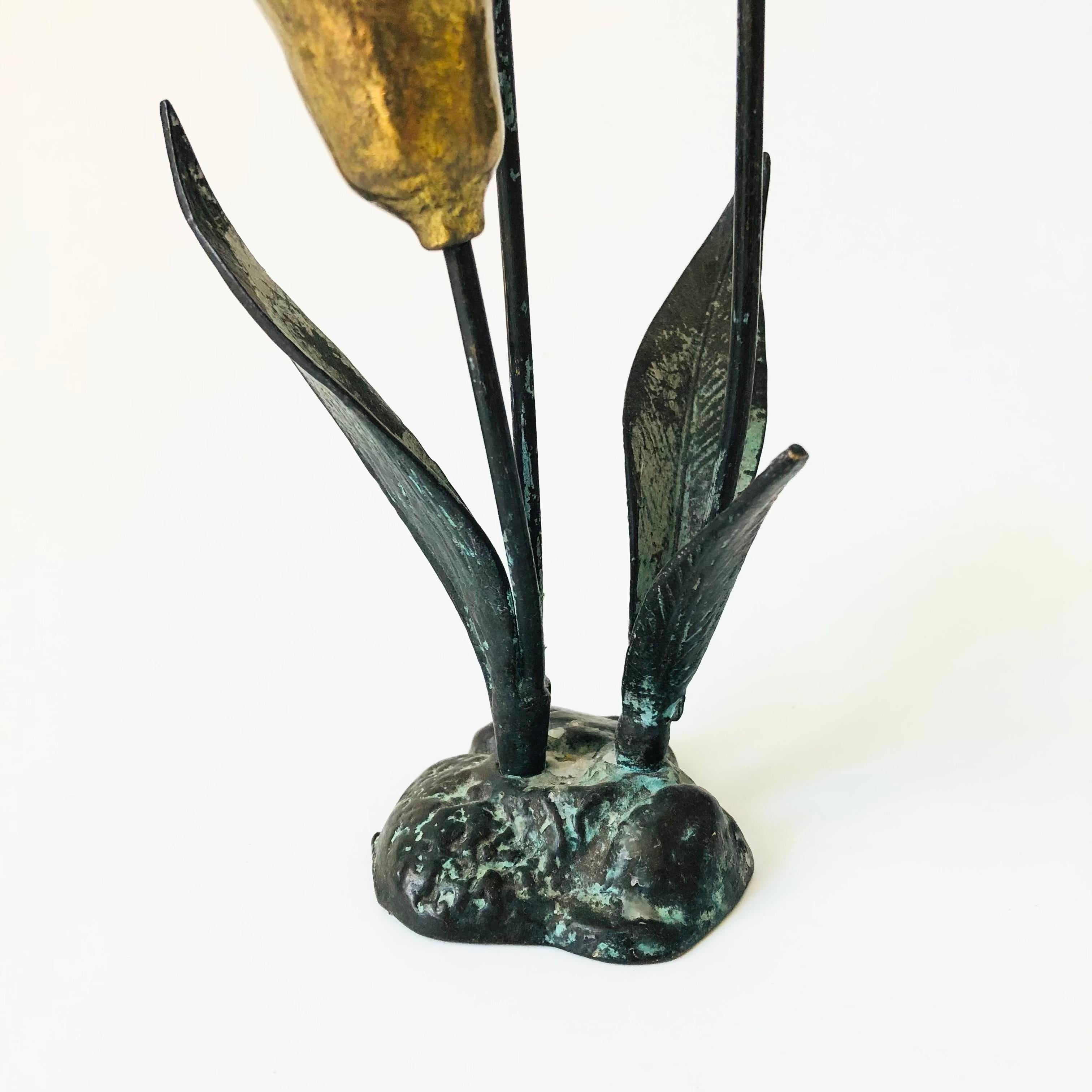 20th Century Verdigris Brass Calla Lily Candle Holder