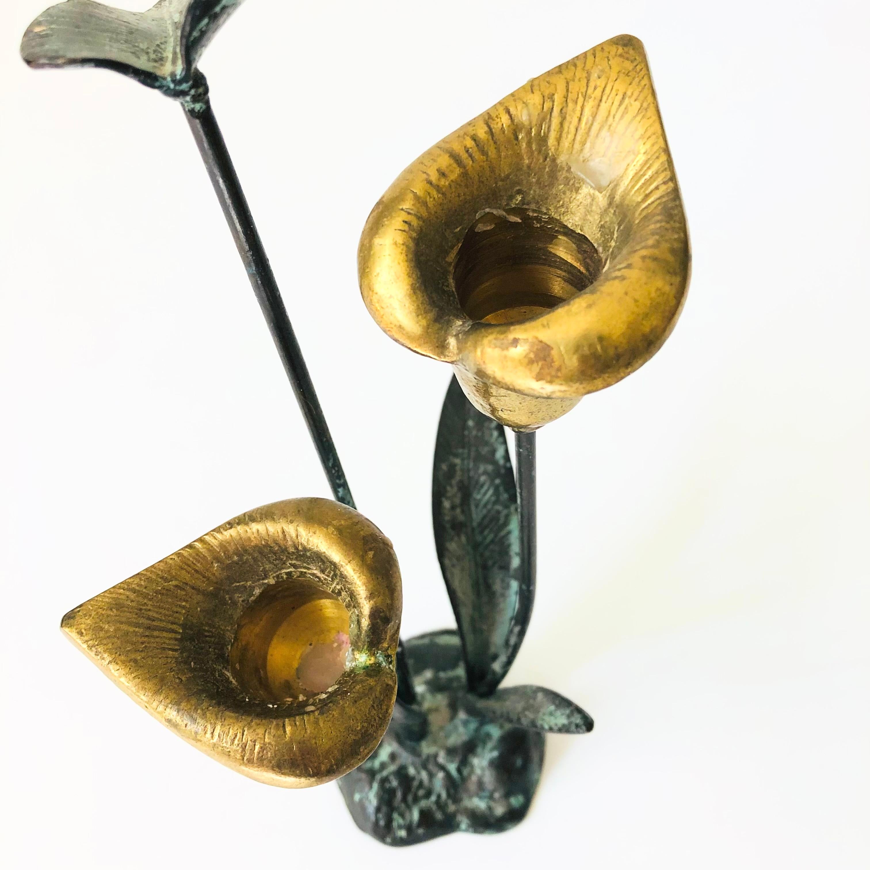 Verdigris Brass Calla Lily Candle Holder 4