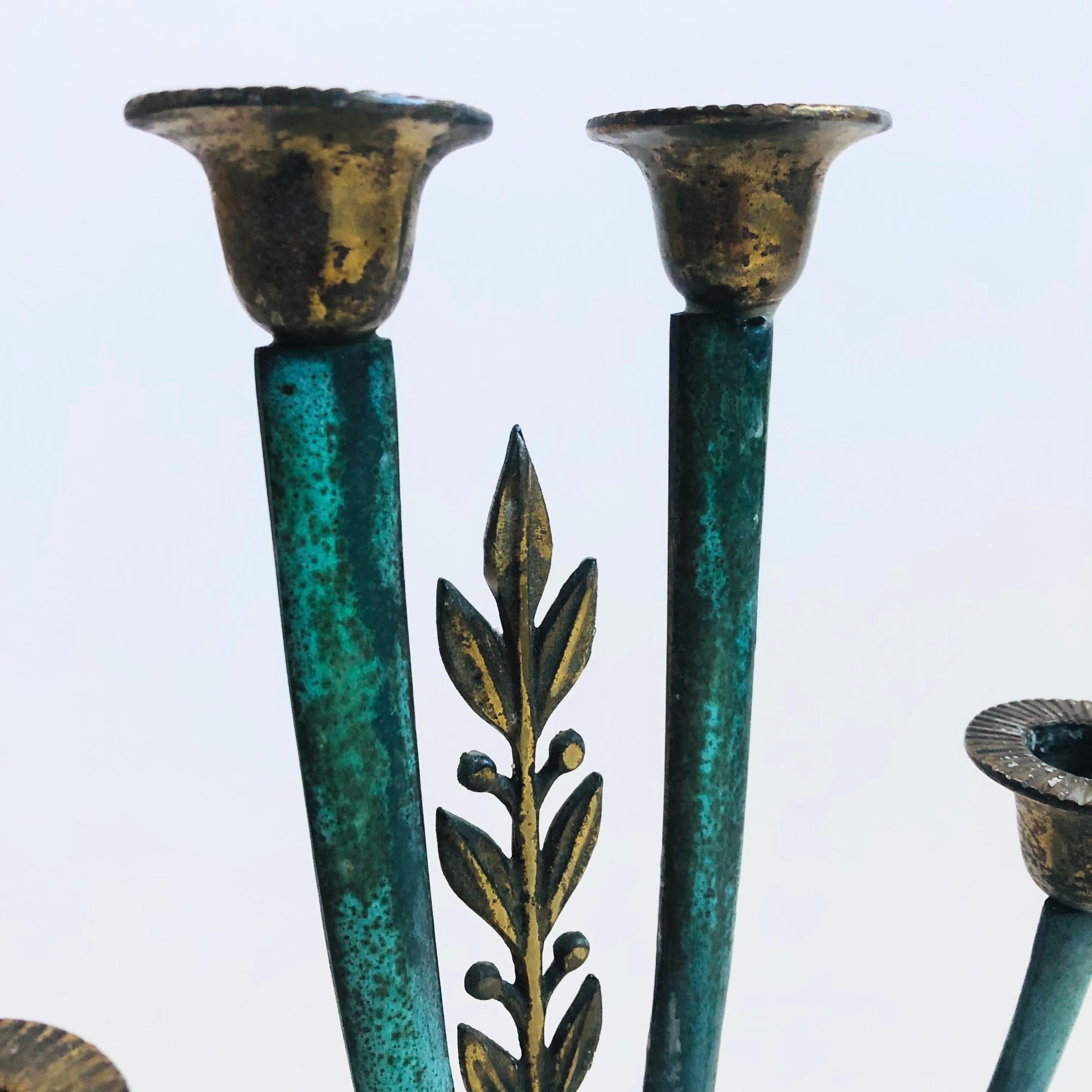 Israeli Verdigris Brass Candle Holder - Made in Israel