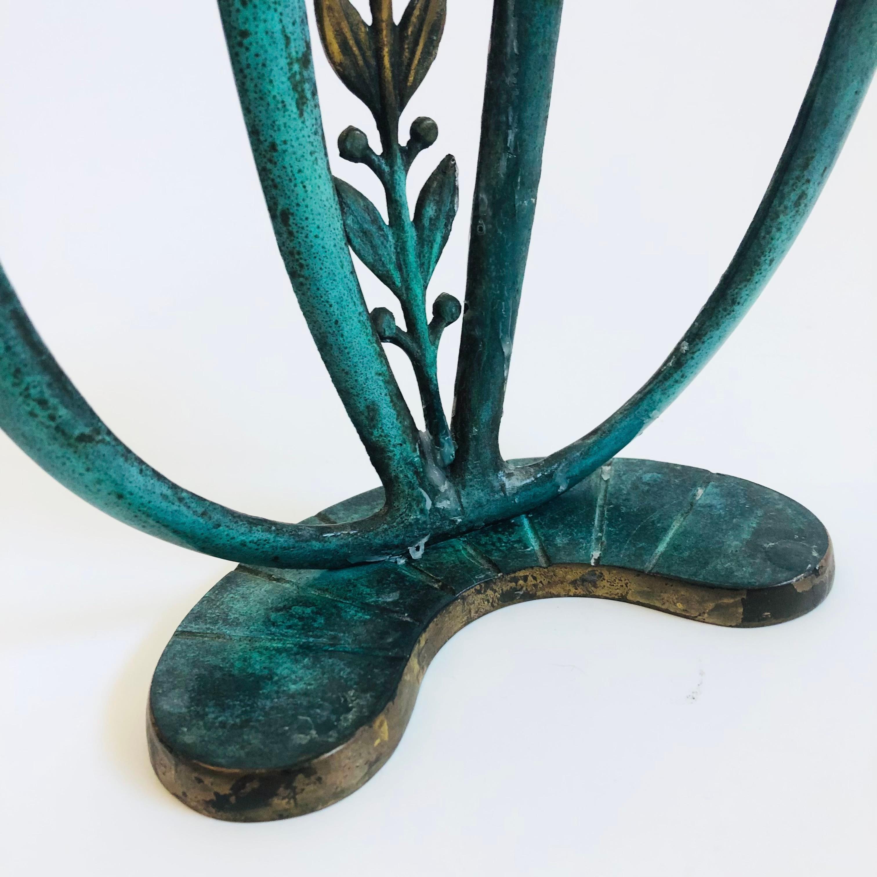 Verdigris Brass Candle Holder - Made in Israel In Good Condition In Fairfield, CA