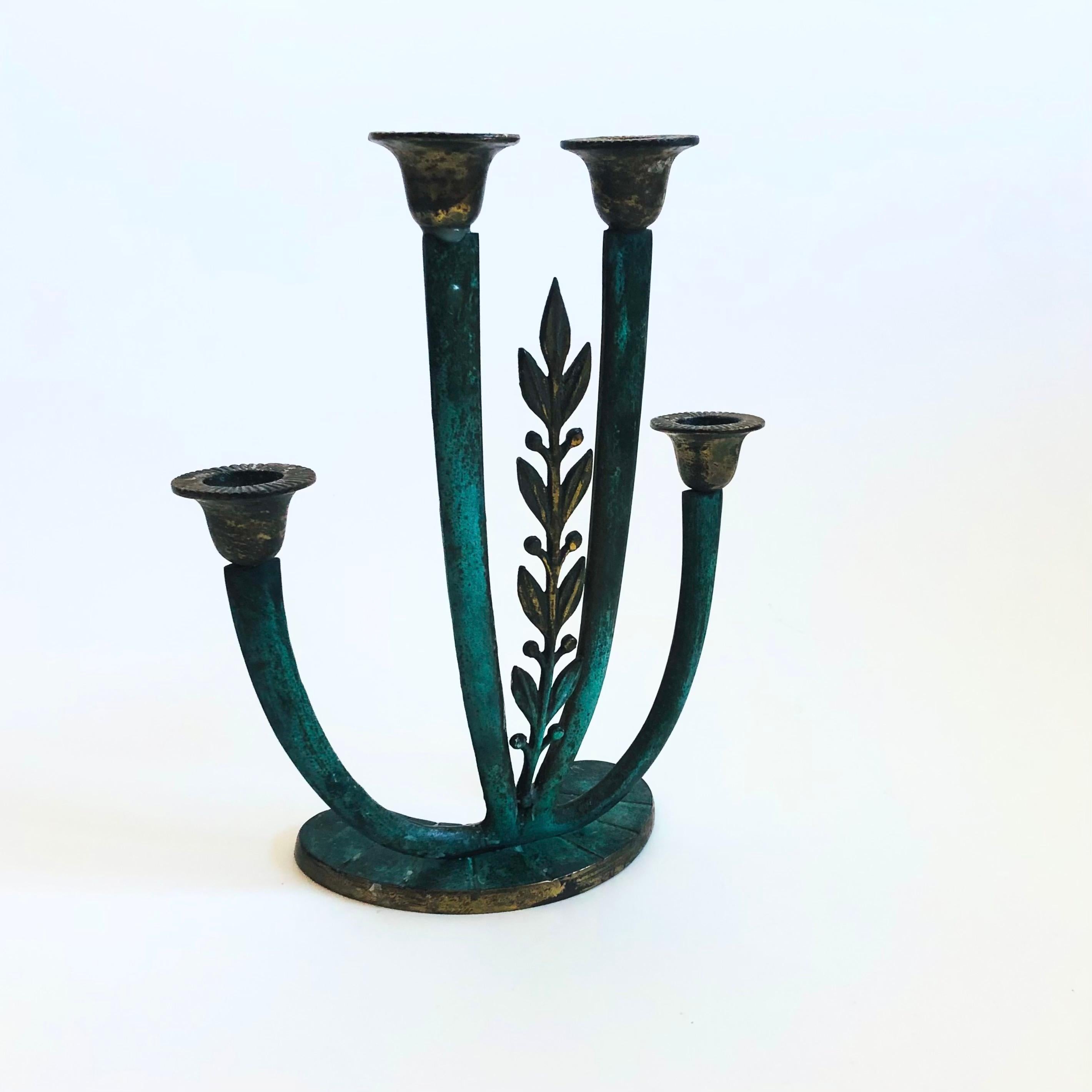 Verdigris Brass Candle Holder - Made in Israel 1