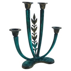 Verdigris Brass Candle Holder - Made in Israel