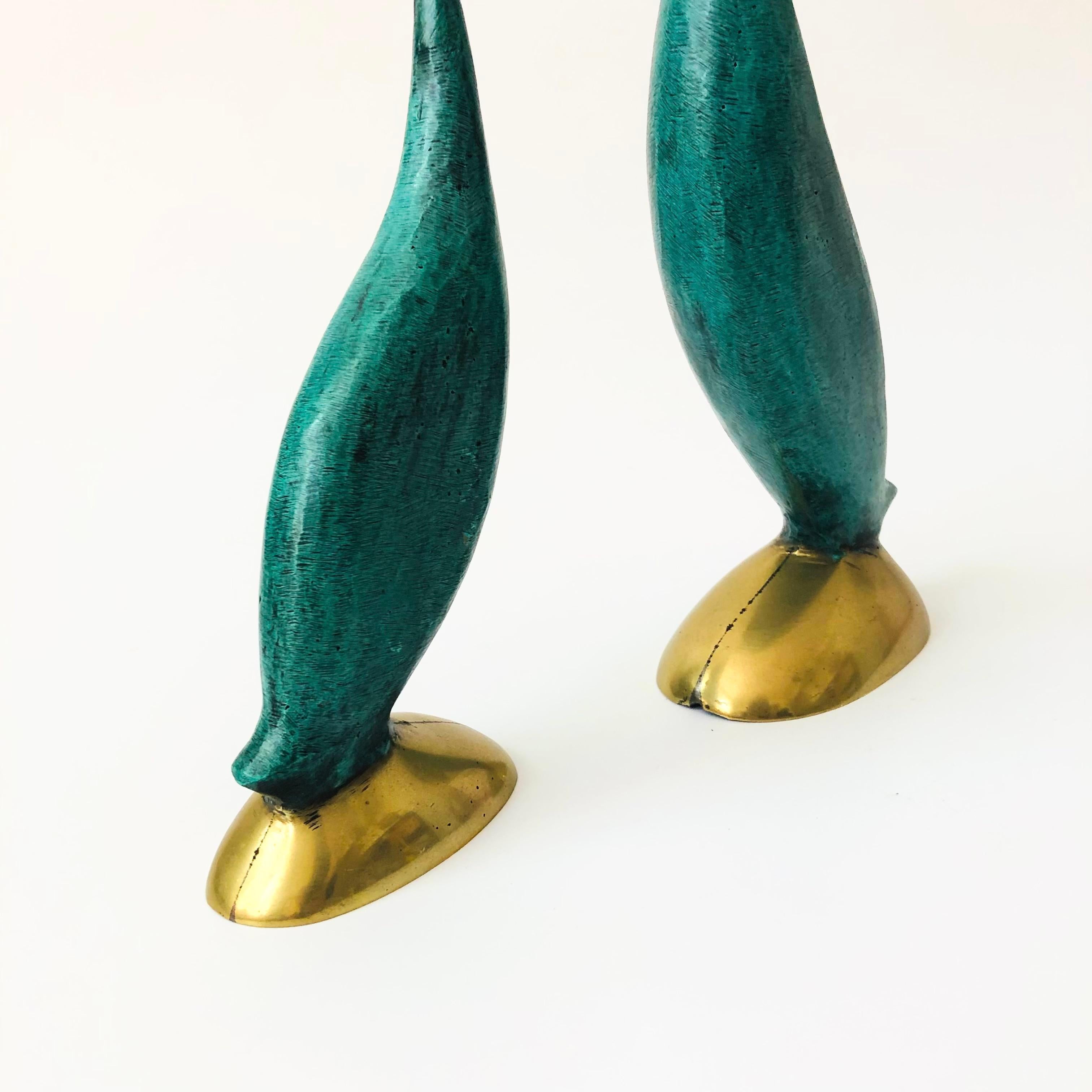Verdigris Brass Cranes - Set of 2 In Good Condition In Fairfield, CA