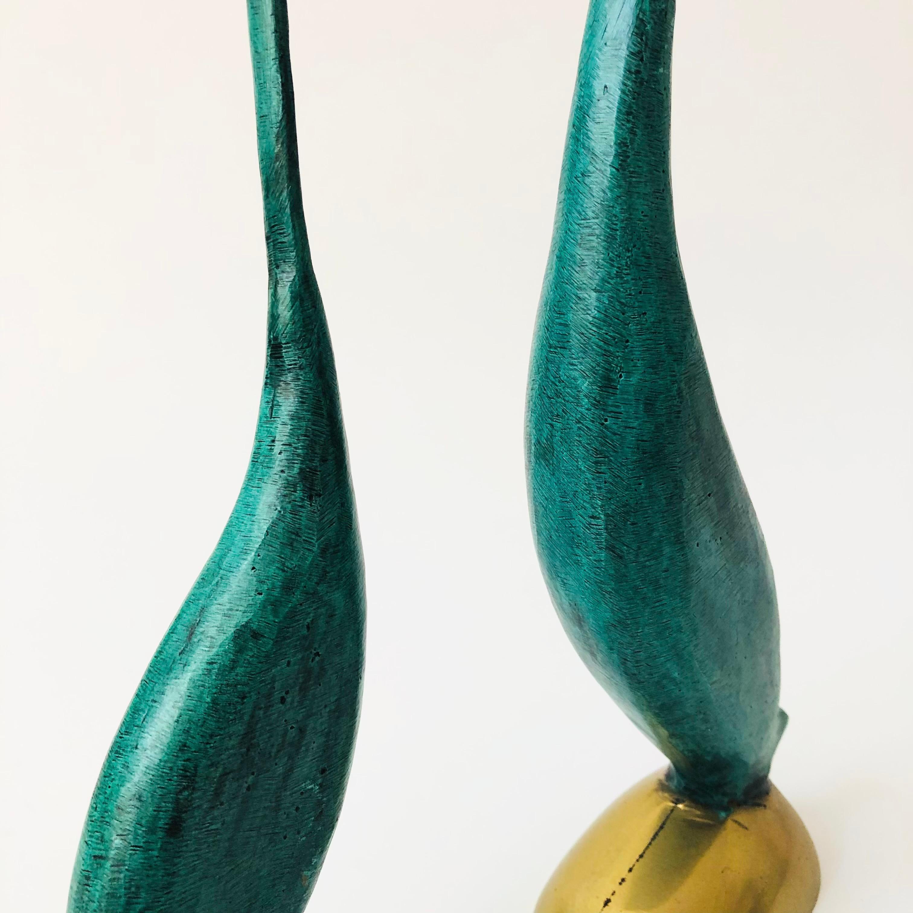 20th Century Verdigris Brass Cranes - Set of 2