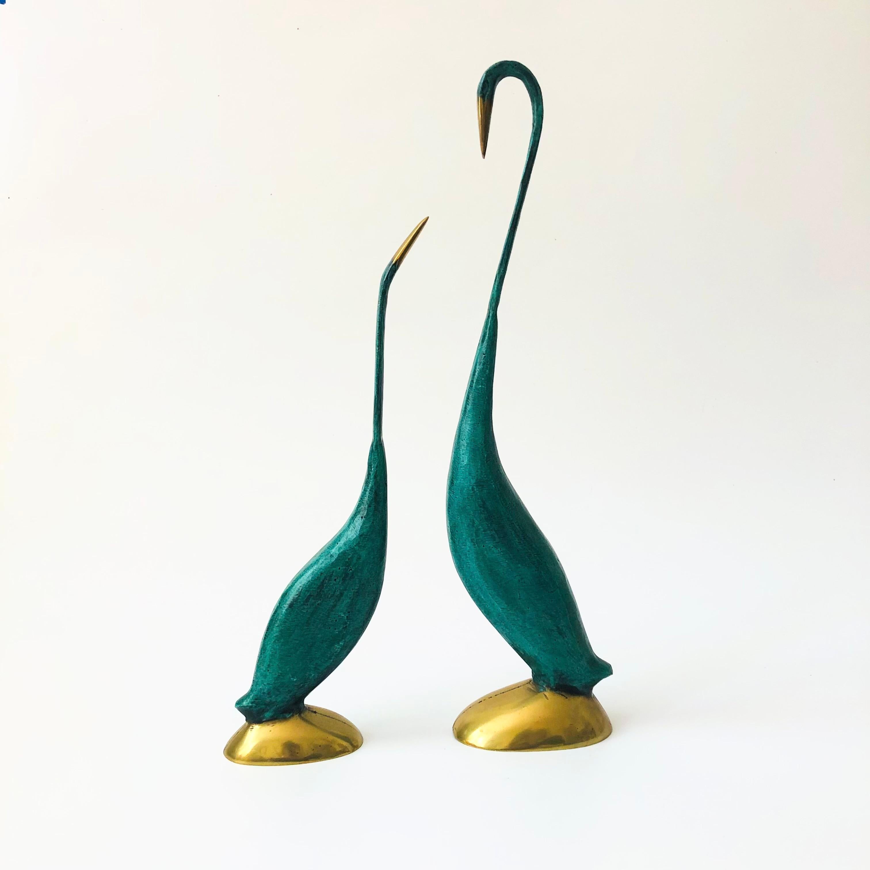 Verdigris Brass Cranes - Set of 2 1