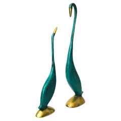 Verdigris Brass Cranes - Set of 2