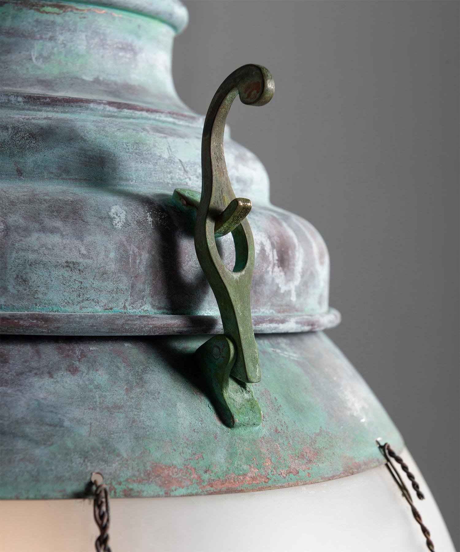 Early 20th Century Verdigris Brass Pendant, France, circa 1910