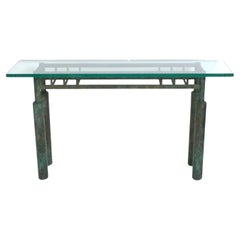 Table console en métal, finition bronze vert, design Brutalist Midcentury 60 "w