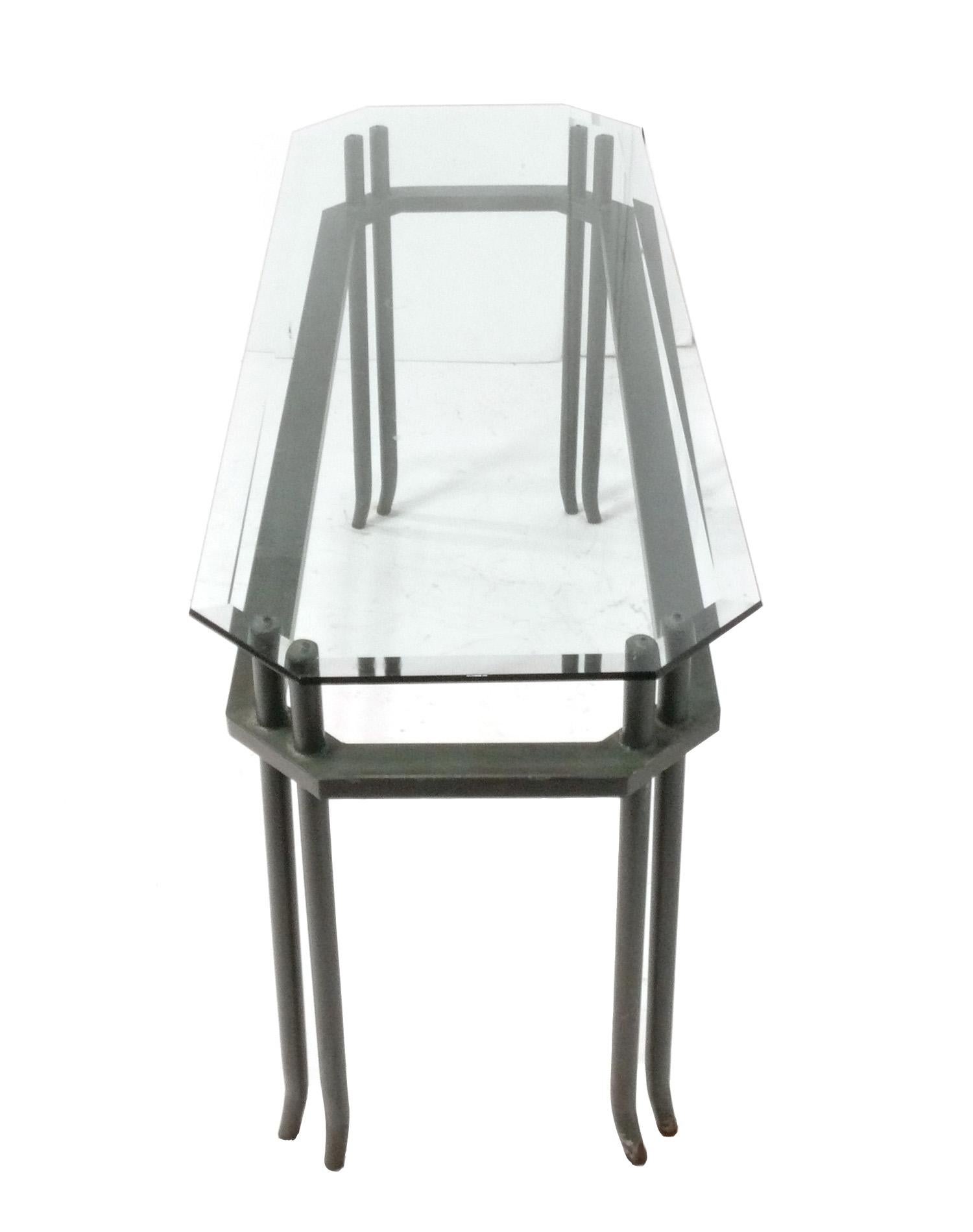 Mid-Century Modern Table console en métal, finition bronze vert, circa 1980s 56 