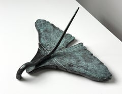 Verdigris Bronze Ginkgo Leaf Sundial Sculpture by Richard Robinson of Cranbrook