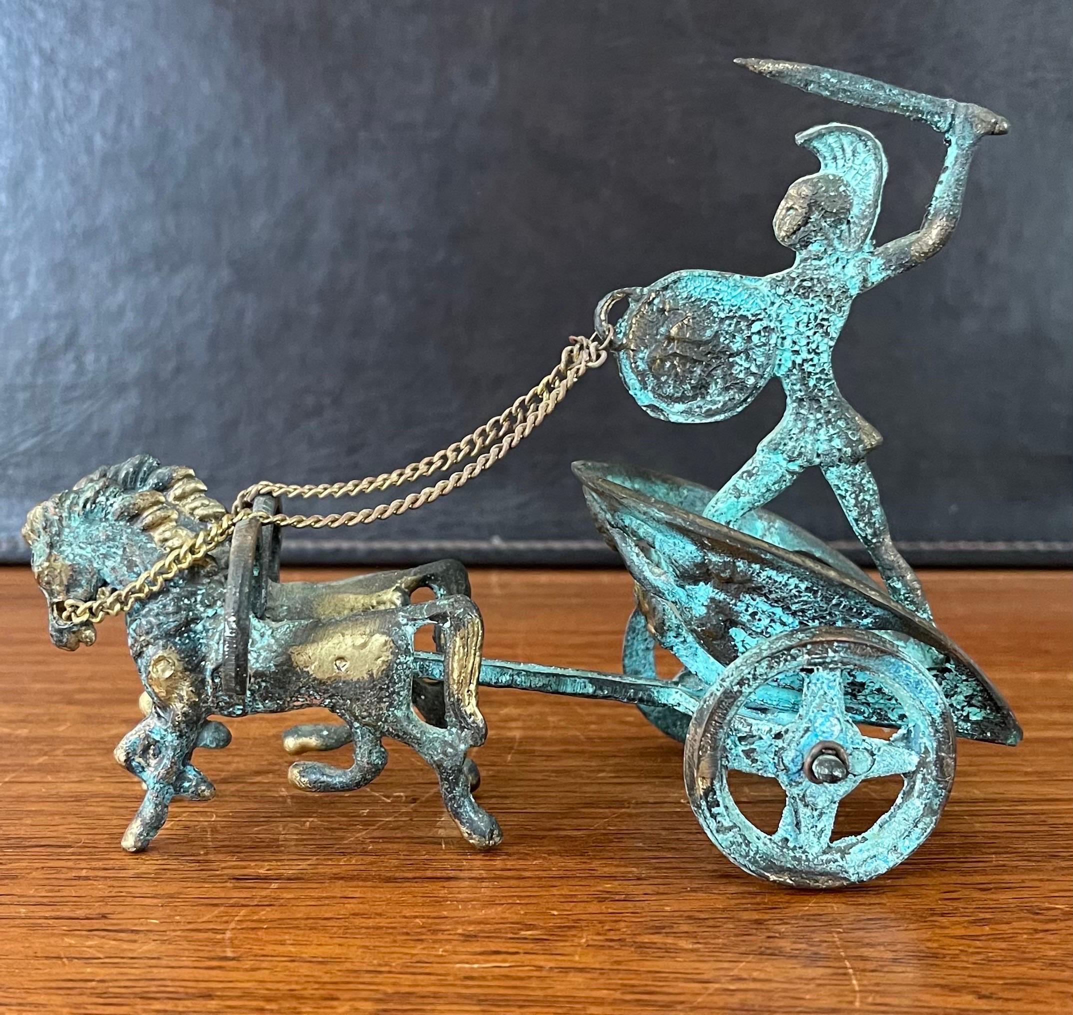 Verdigris Bronze Greek Chariot Sculpture with Trojan Warrior For Sale 6