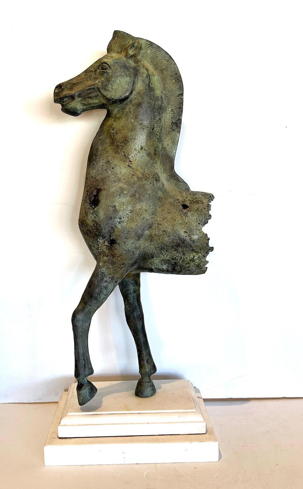Cast Verdigris Bronze Horse Fragment For Sale