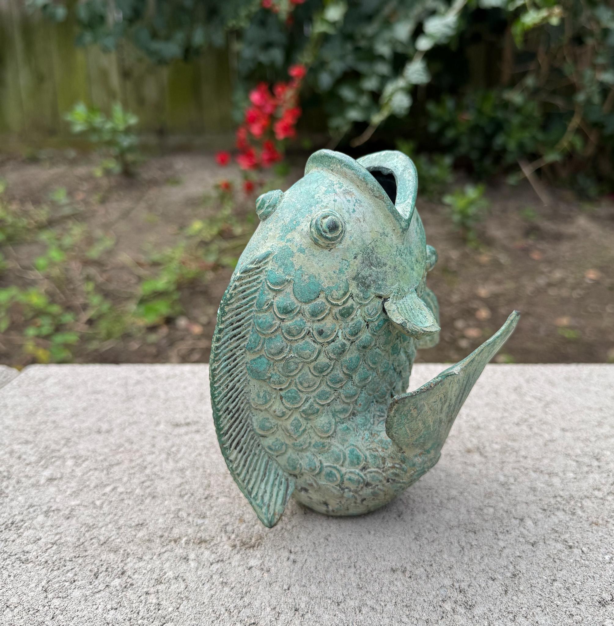 Verdigris Bronze Koi Fish Sculpture / Vase, 20th Century 4