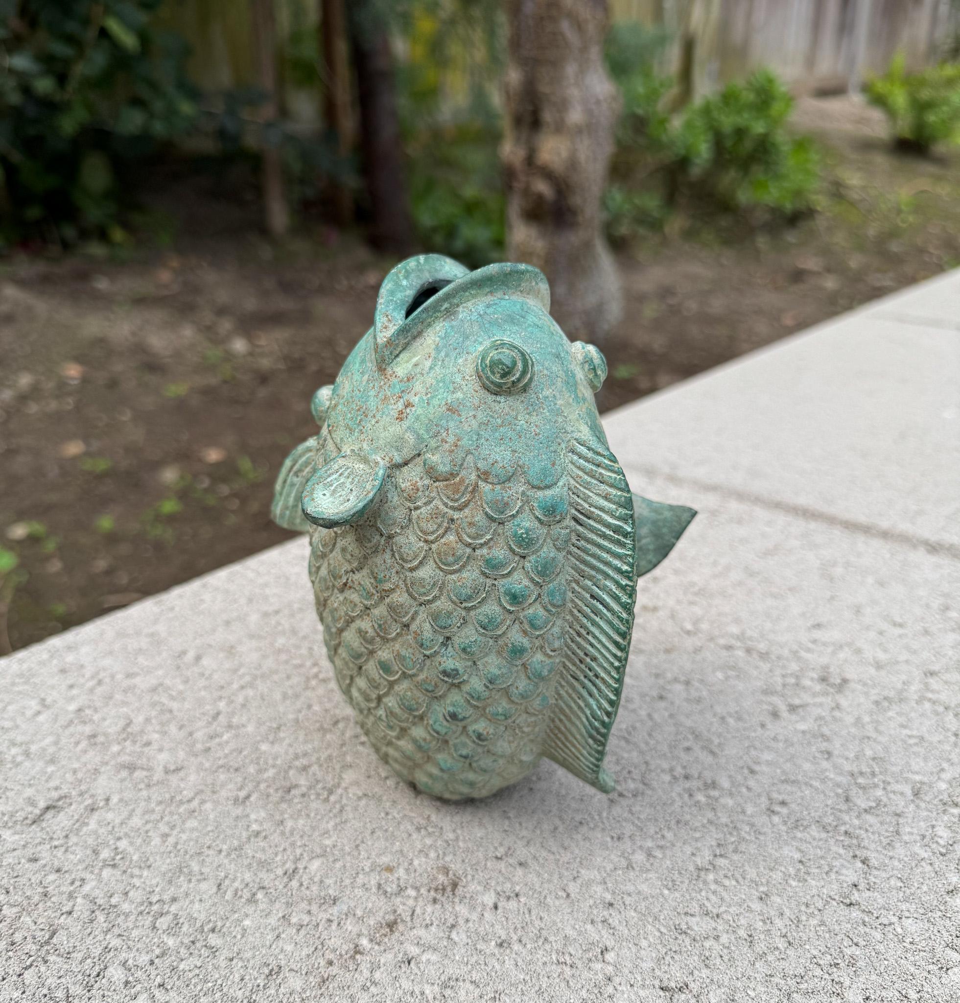 Verdigris Bronze Koi Fish Sculpture / Vase, 20th Century 5