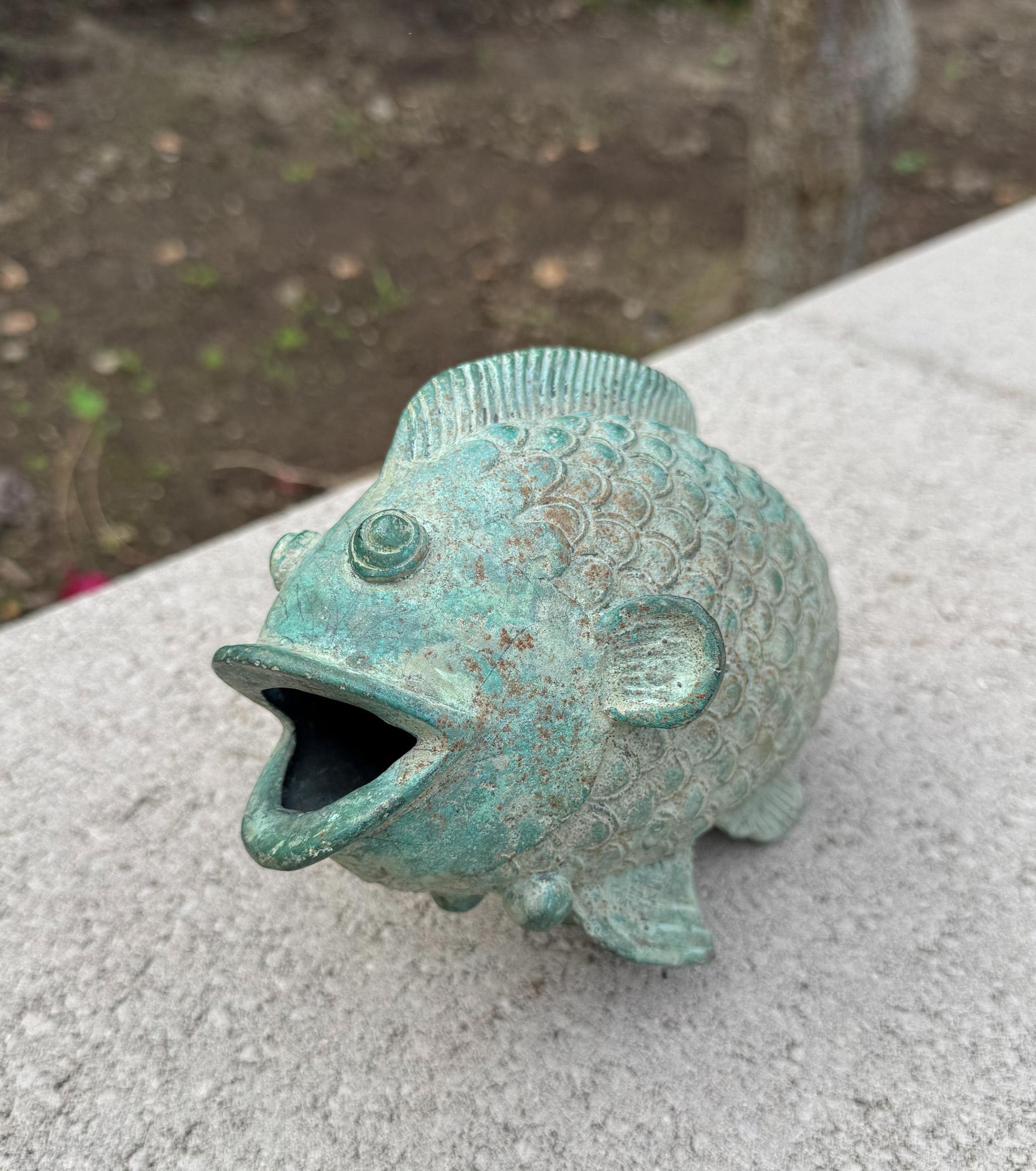 Verdigris Bronze Koi Fish Sculpture / Vase, 20th Century 6