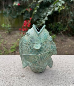 Verdigris Bronze Koi Fish Sculpture / Vase, 20th Century