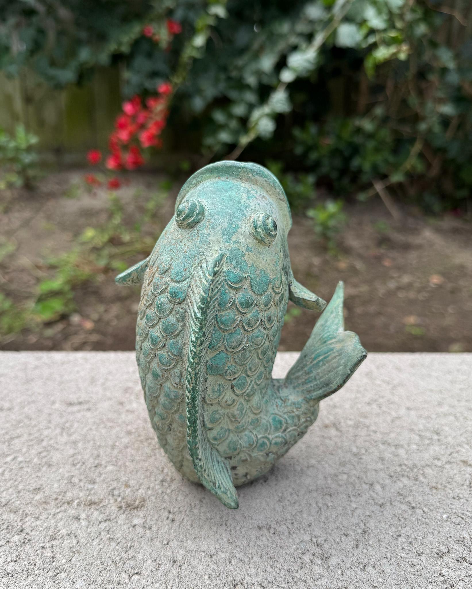 Japonisme Verdigris Bronze Koi Fish Sculpture / Vase, 20th Century