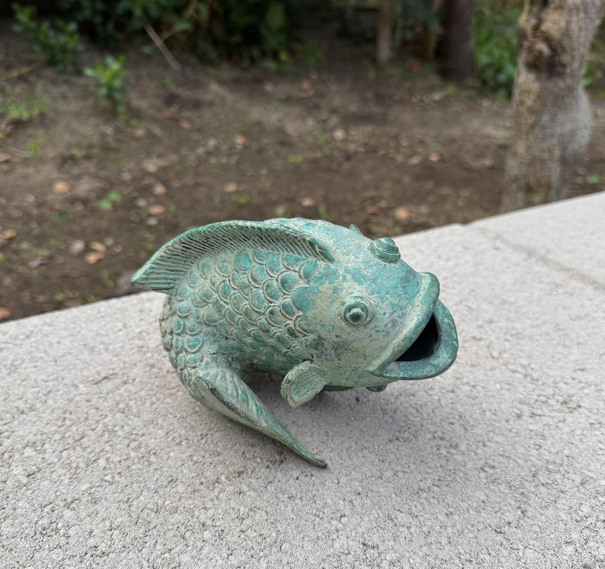 Unknown Verdigris Bronze Koi Fish Sculpture / Vase, 20th Century
