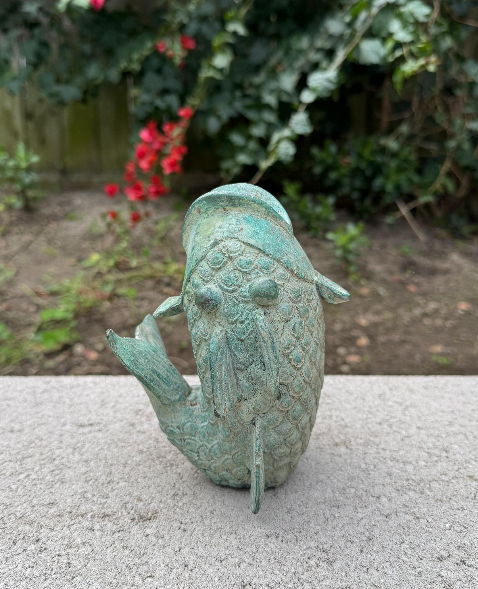 Verdigris Bronze Koi Fish Sculpture / Vase, 20th Century In Good Condition In San Juan Capistrano, CA