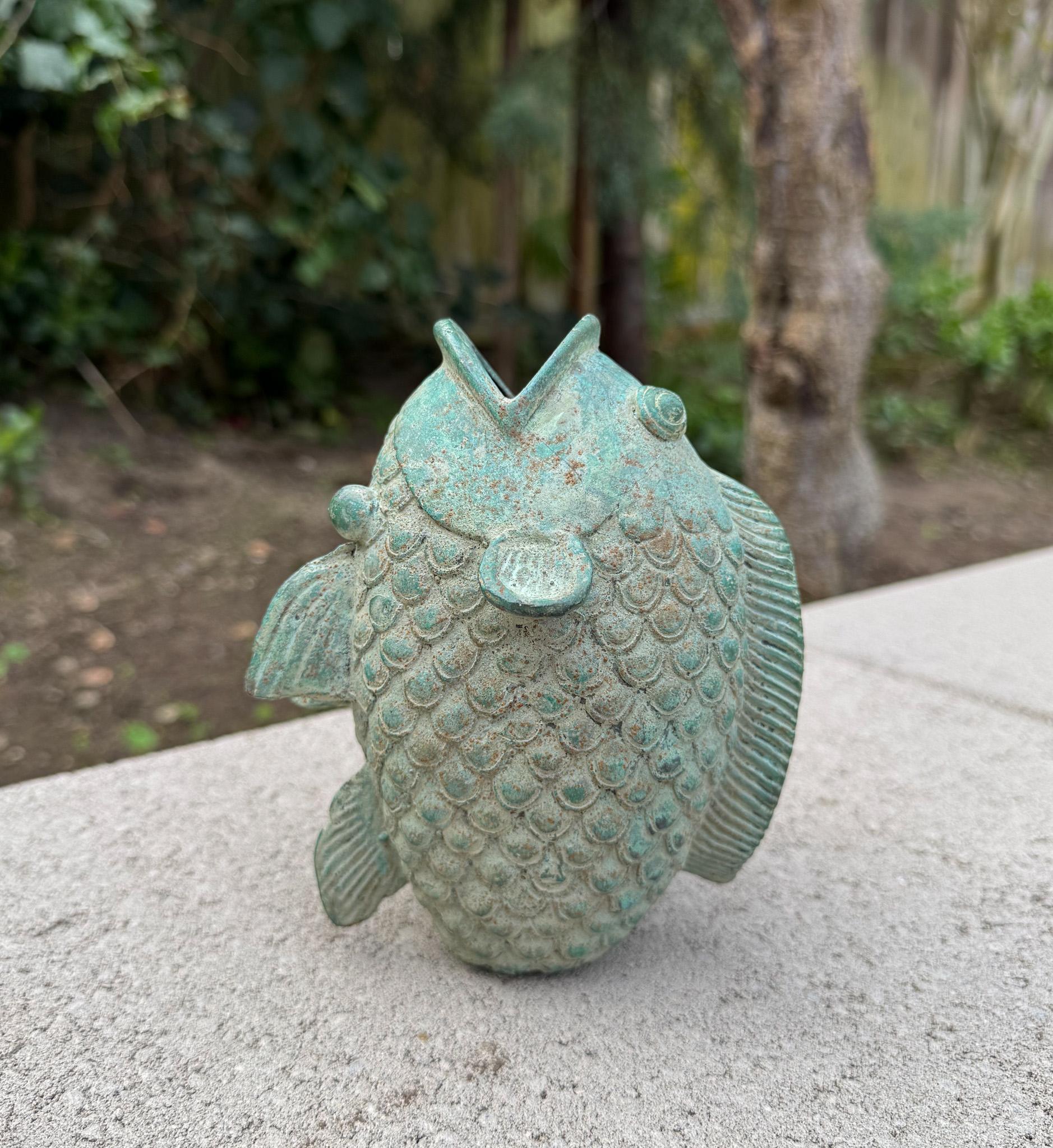 Verdigris Bronze Koi Fish Sculpture / Vase, 20th Century 1