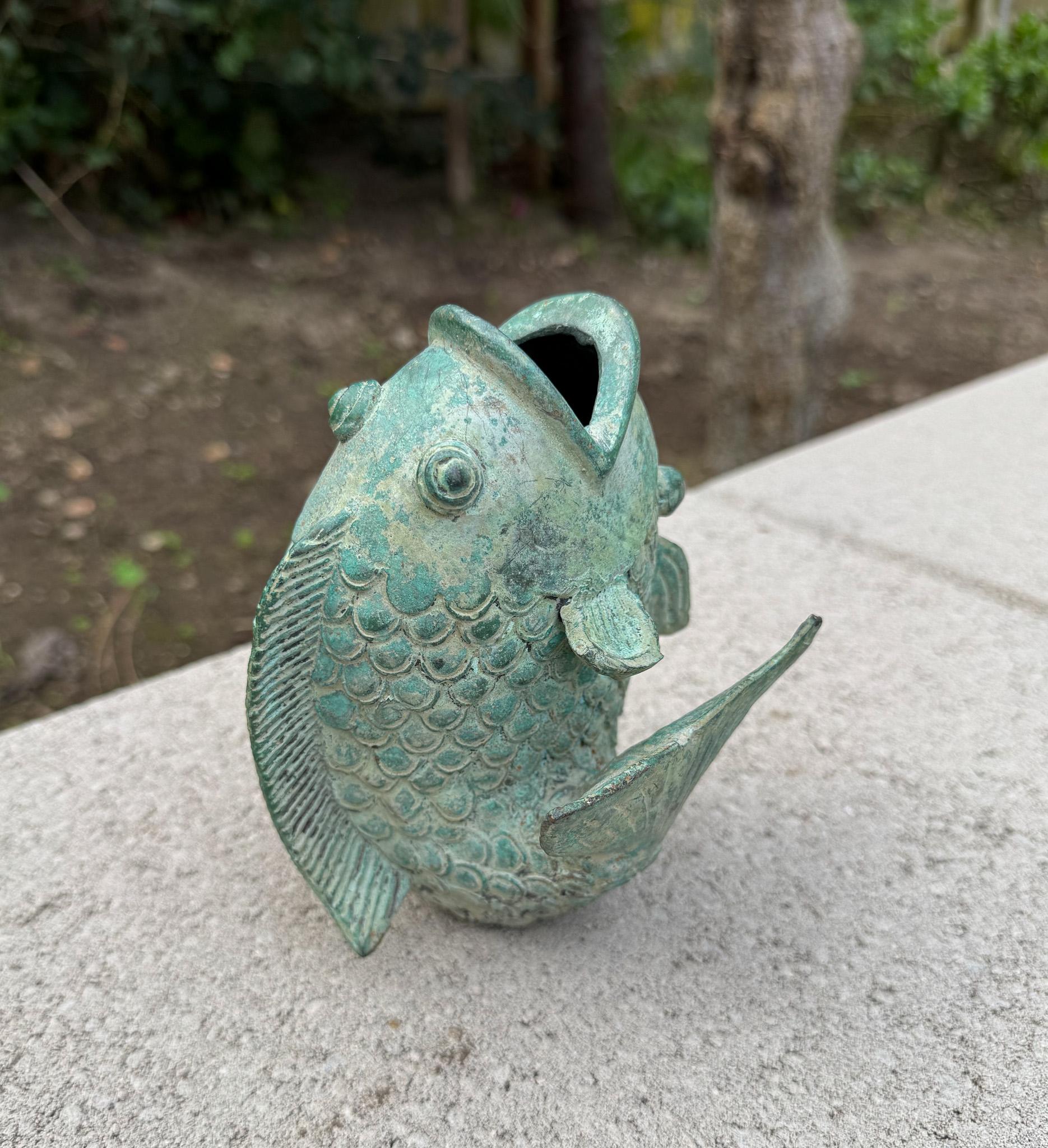 Verdigris Bronze Koi Fish Sculpture / Vase, 20th Century 3