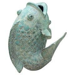 Verdigris Bronze Koi Fish Sculpture / Vase, 20th Century