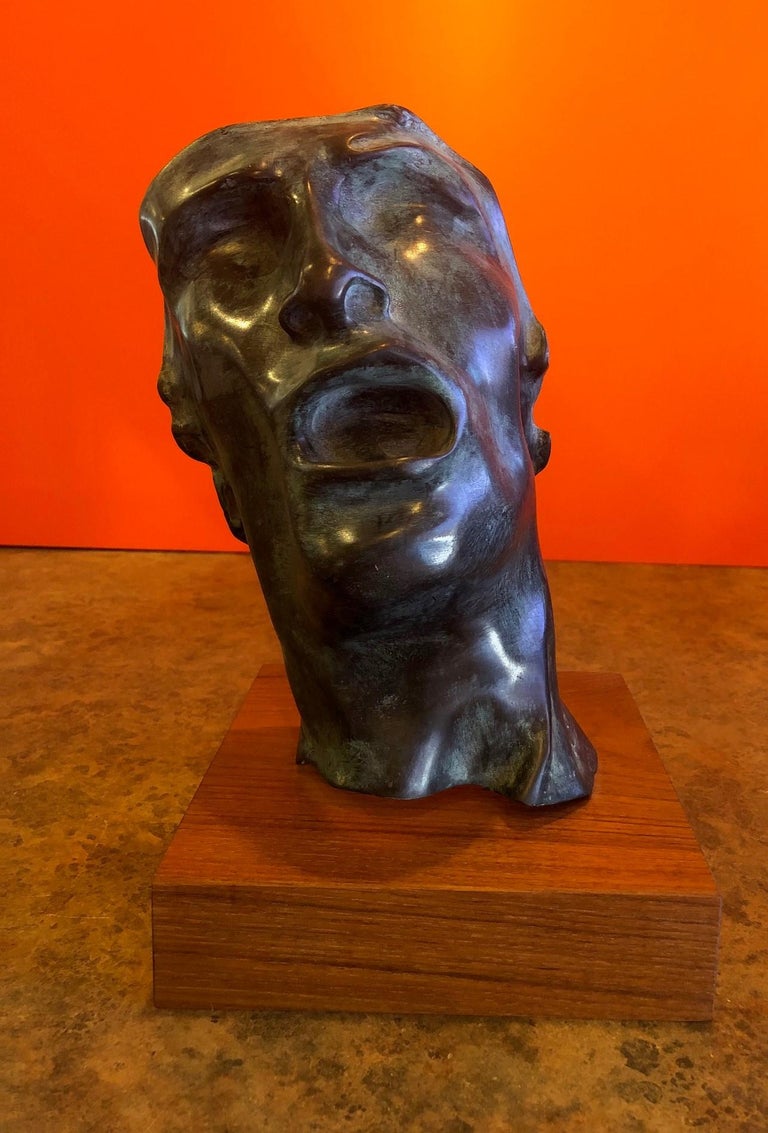 Verdigris Bronze Mask "Study of the Human Face" Sculpture by Auguste