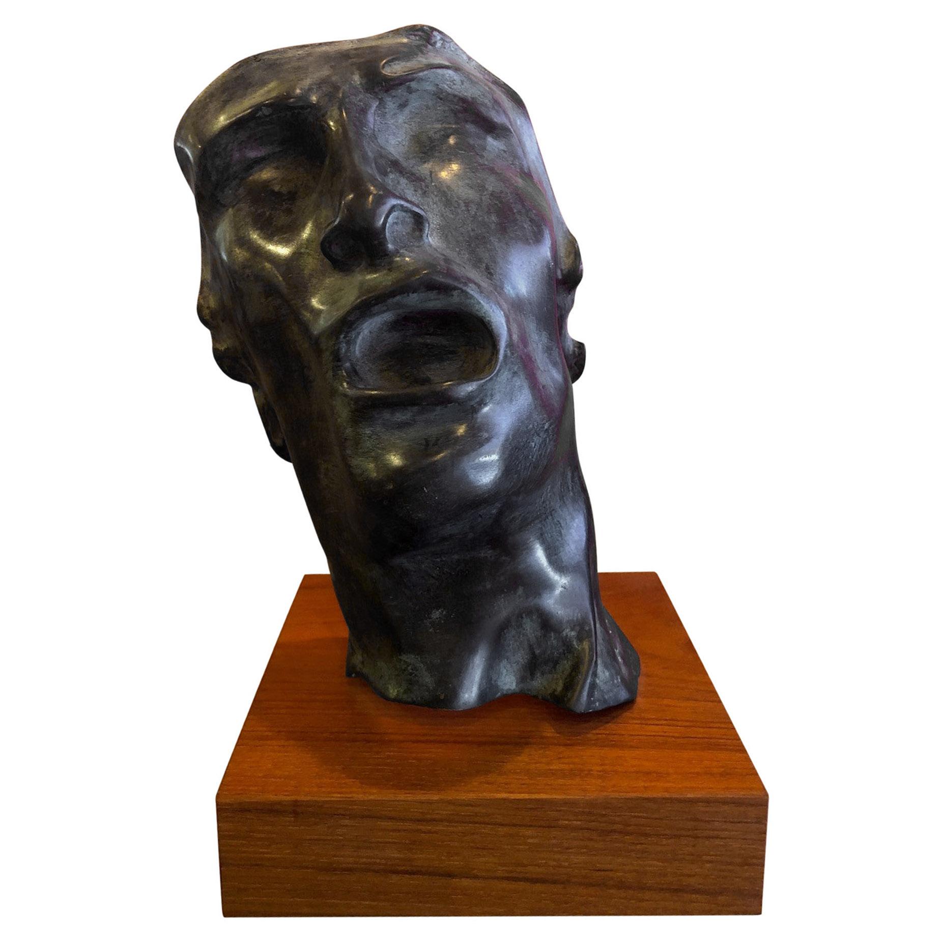 Verdigris Bronze Mask "Study of the Human Face" Sculpture by Auguste Rodin