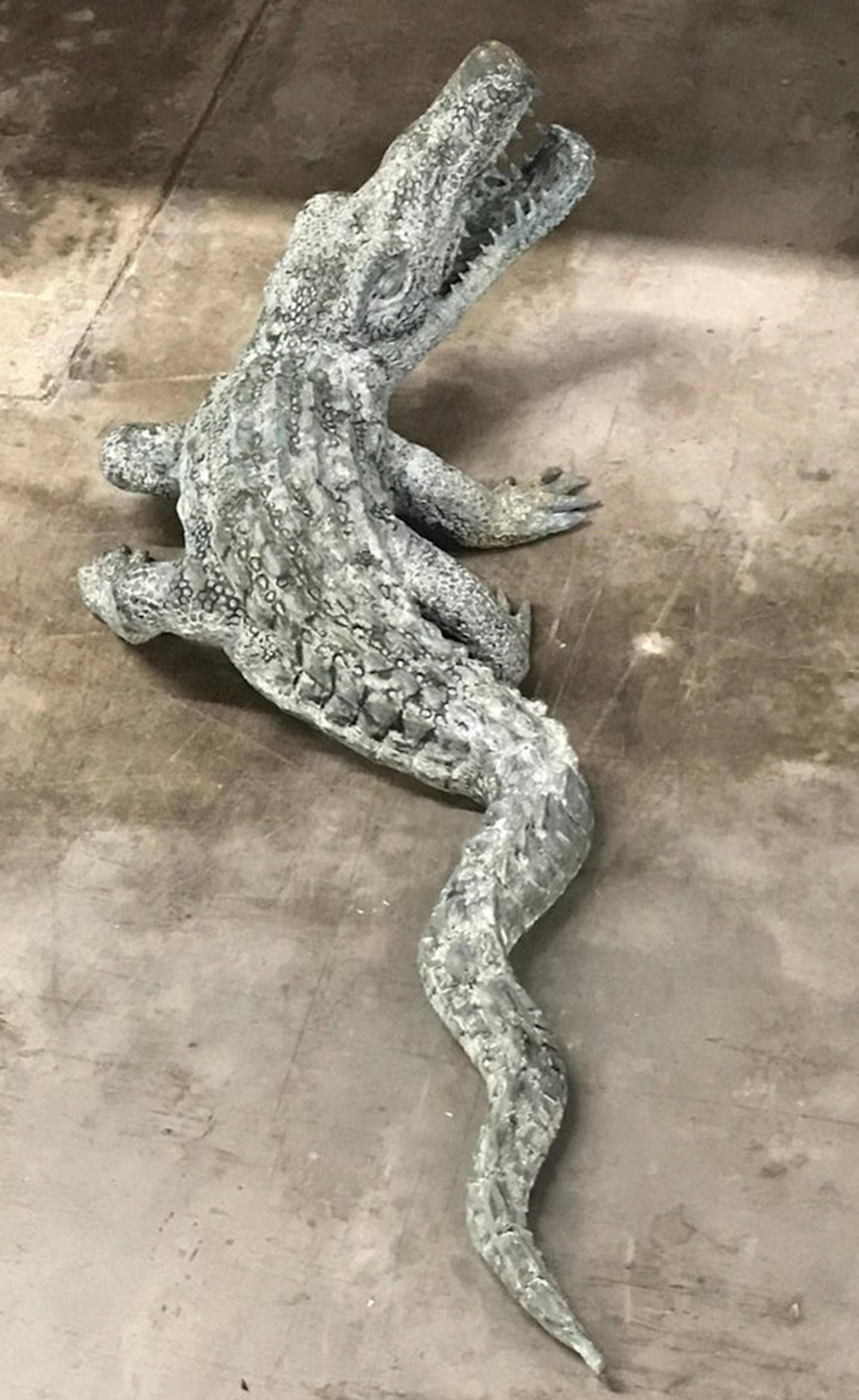 Verdigris Bronze of an American Alligator, realistically cast and modeled. Great crisp casting. Unmarked. Beautiful weathered verdigris patina, ready to place. 
 