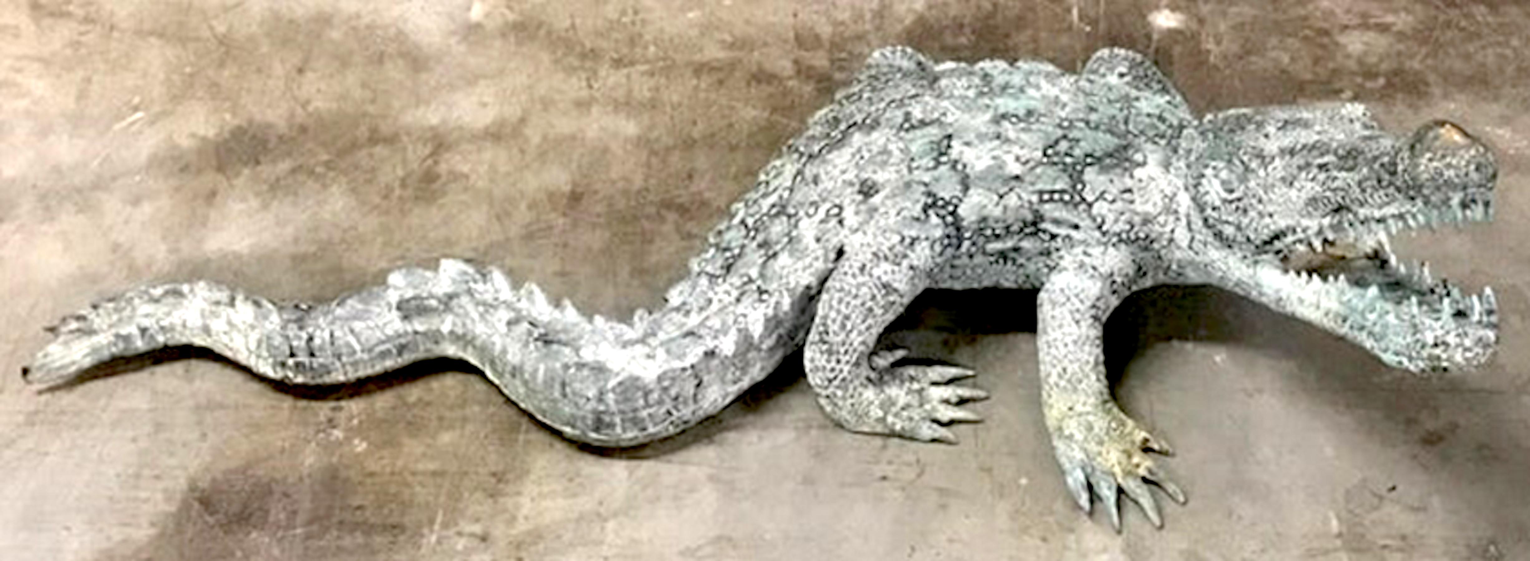 20th Century Verdigris Bronze of an American Alligator For Sale