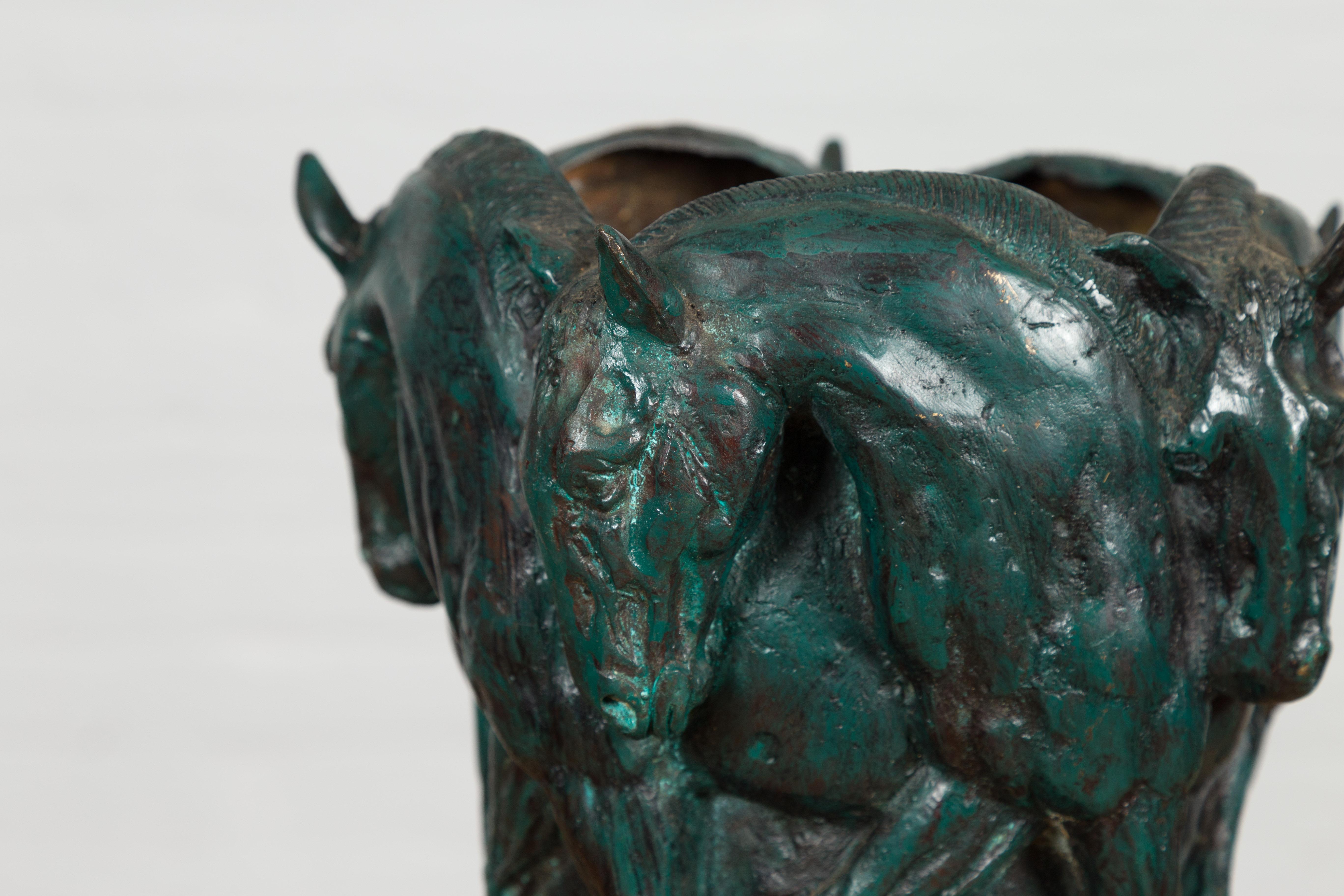 Verdigris Bronze Planter with Frieze of Passing Horses Cast in High Relief  For Sale 1