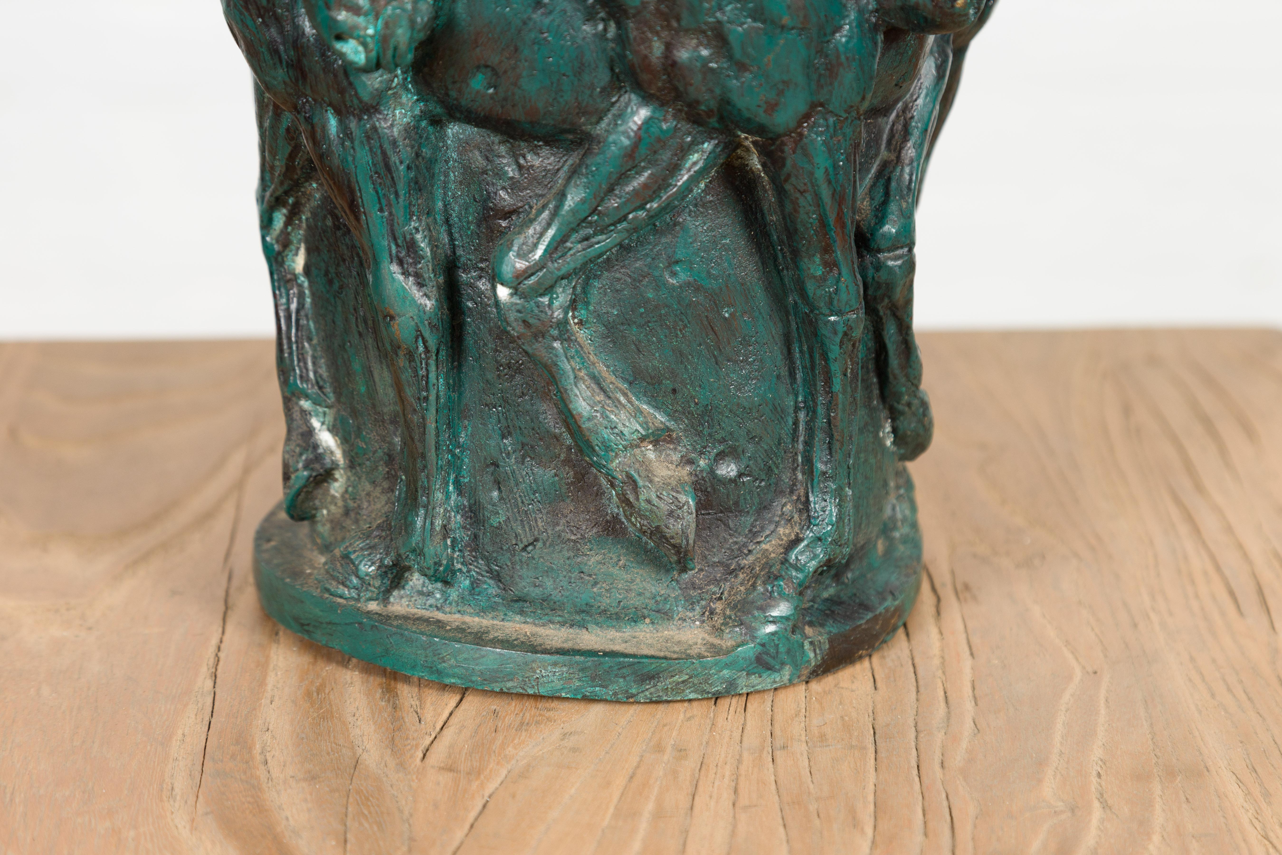 Verdigris Bronze Planter with Frieze of Passing Horses Cast in High Relief  For Sale 3