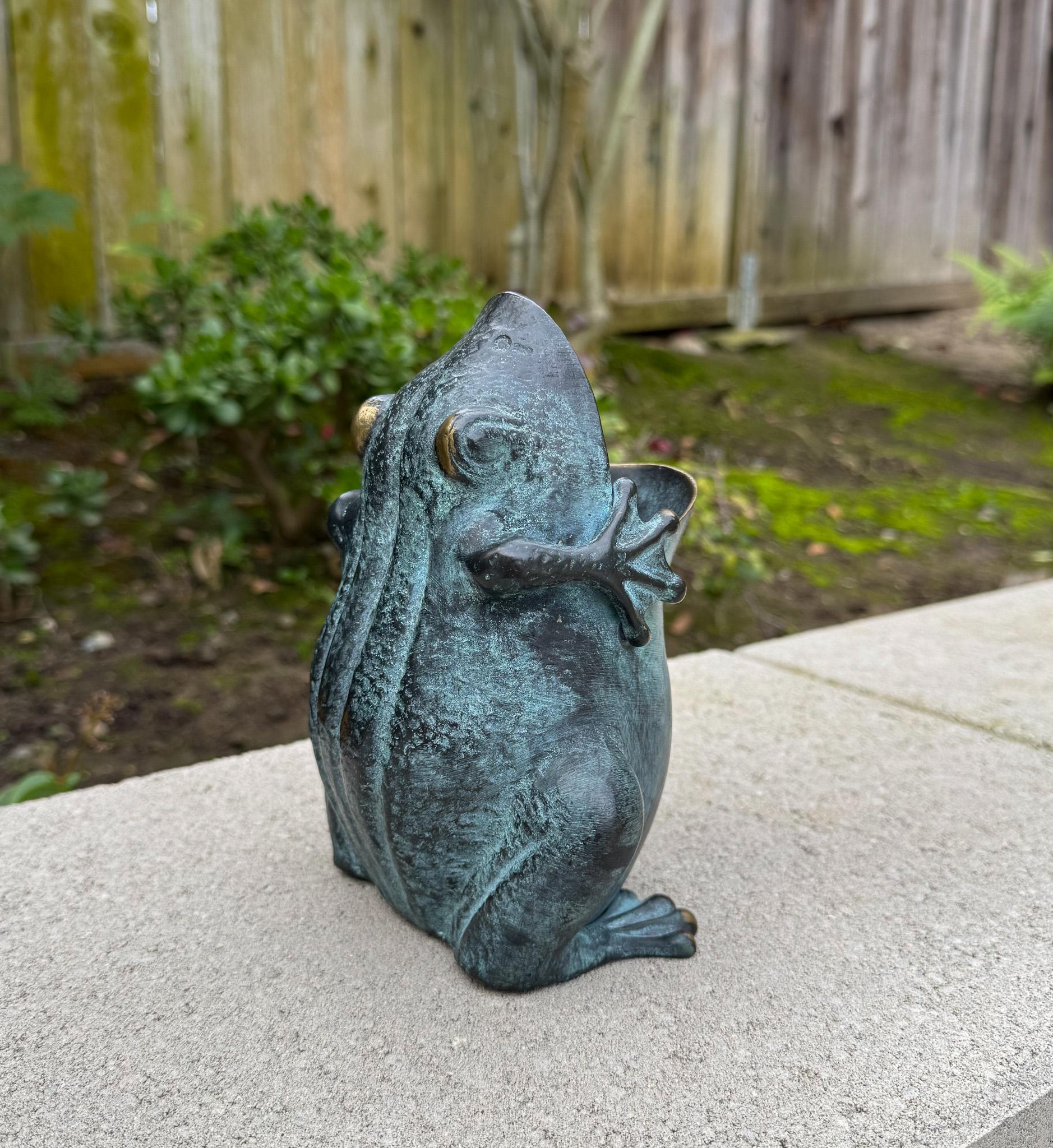 Verdigris Bronze Sculptural Frog Vase by San Pacific International, 20th Century For Sale 7