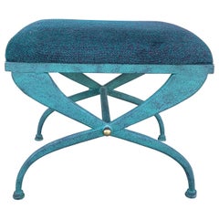 Verdigris Color Iron Vintage Bench in Vintage Italian Modernist Style