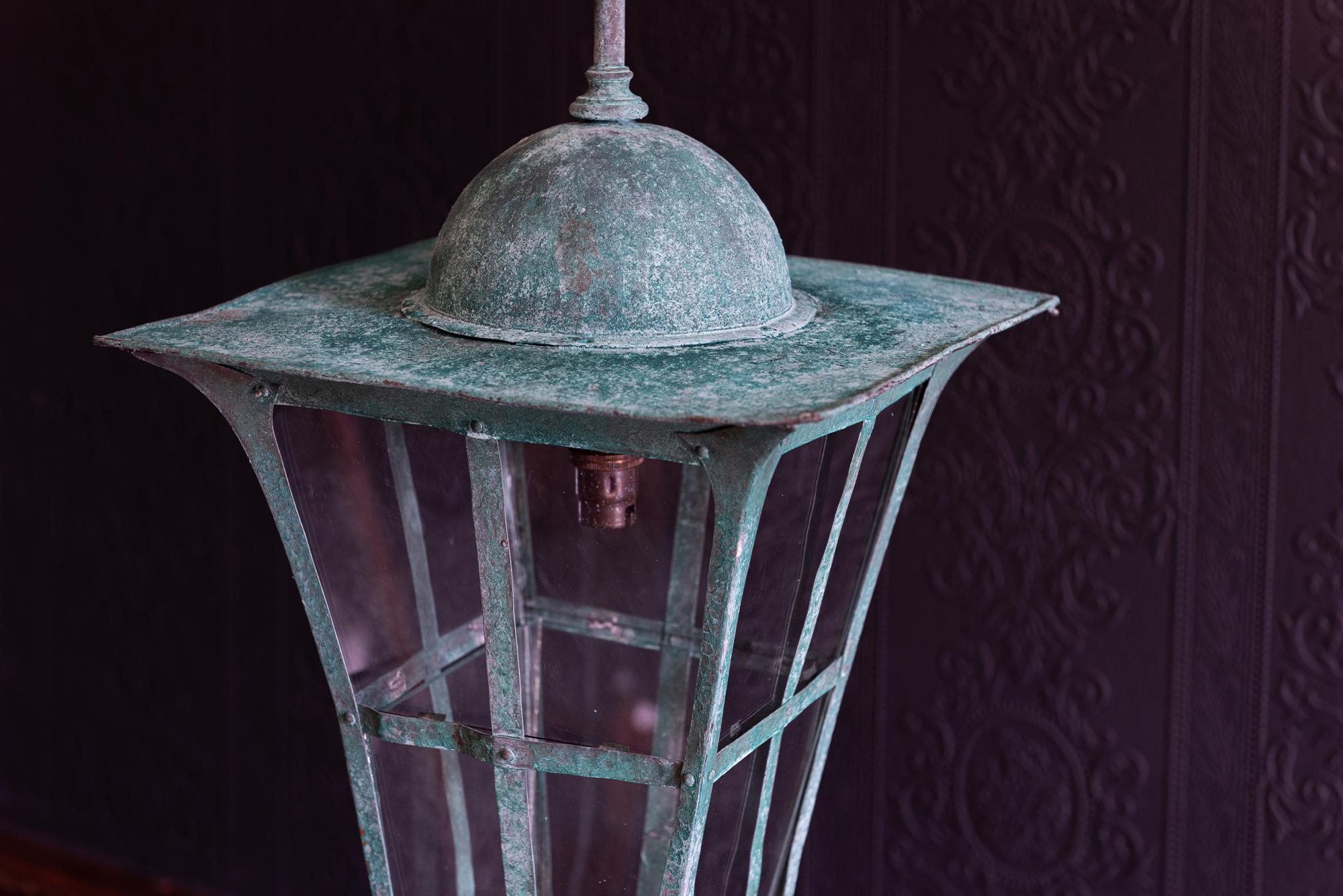 20th Century Verdigris Copper Arts & Crafts Lantern